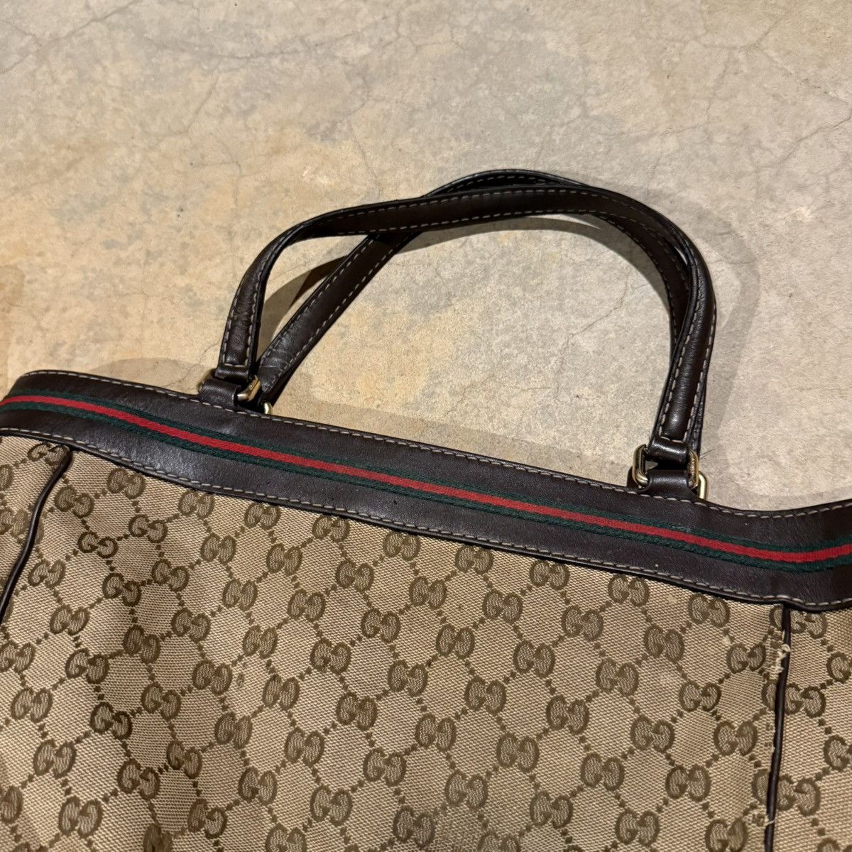 Gucci Vintage Gucci Mayfair Sherry Web Stripe GG Canvas Tote Bag Size ONE SIZE - 10 Thumbnail