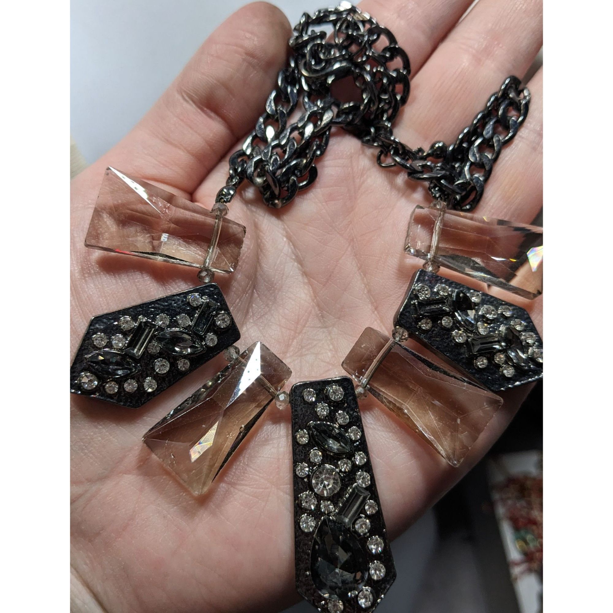 Other Glam Art Deco Style Gunmetal Geometric Crystal Statement Nec Size ONE SIZE - 3 Thumbnail