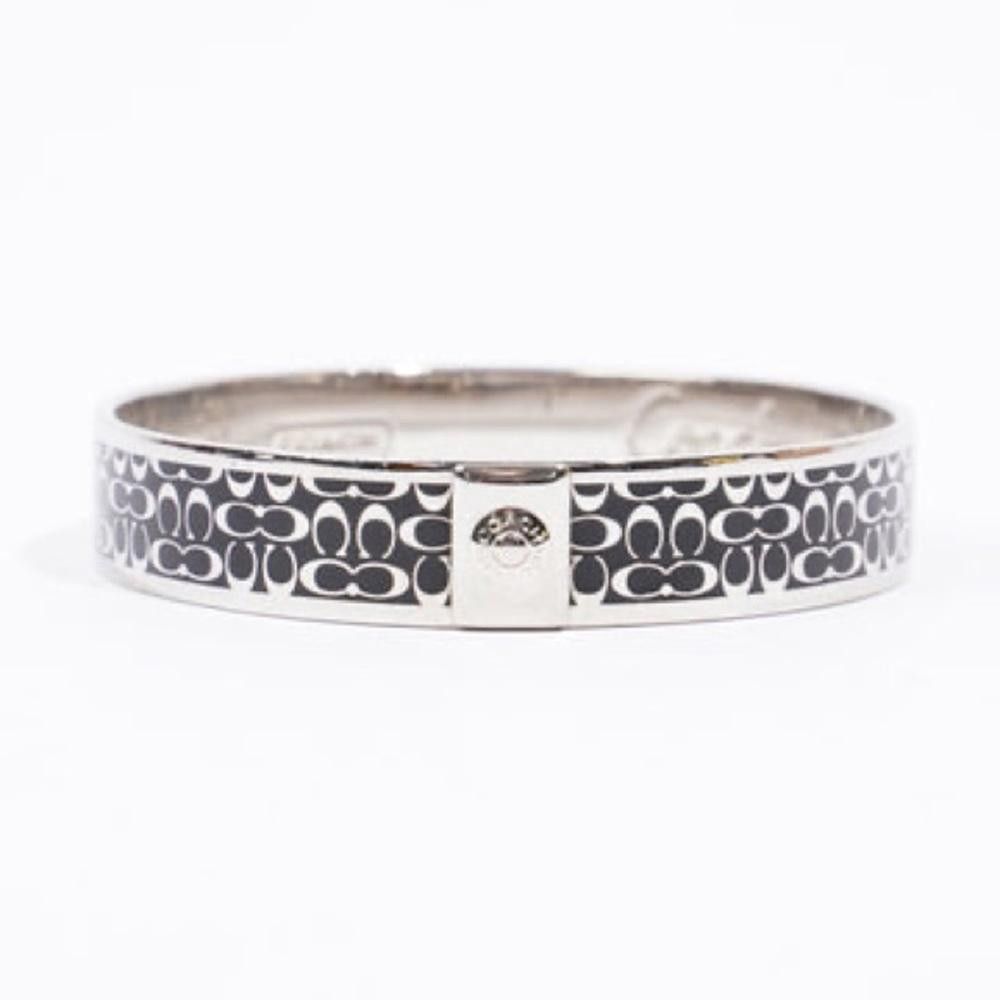 Coach COACH Silver and Black Enamel Signature Cuff Bangle Bracelet Size ONE SIZE - 1 Thumbnail