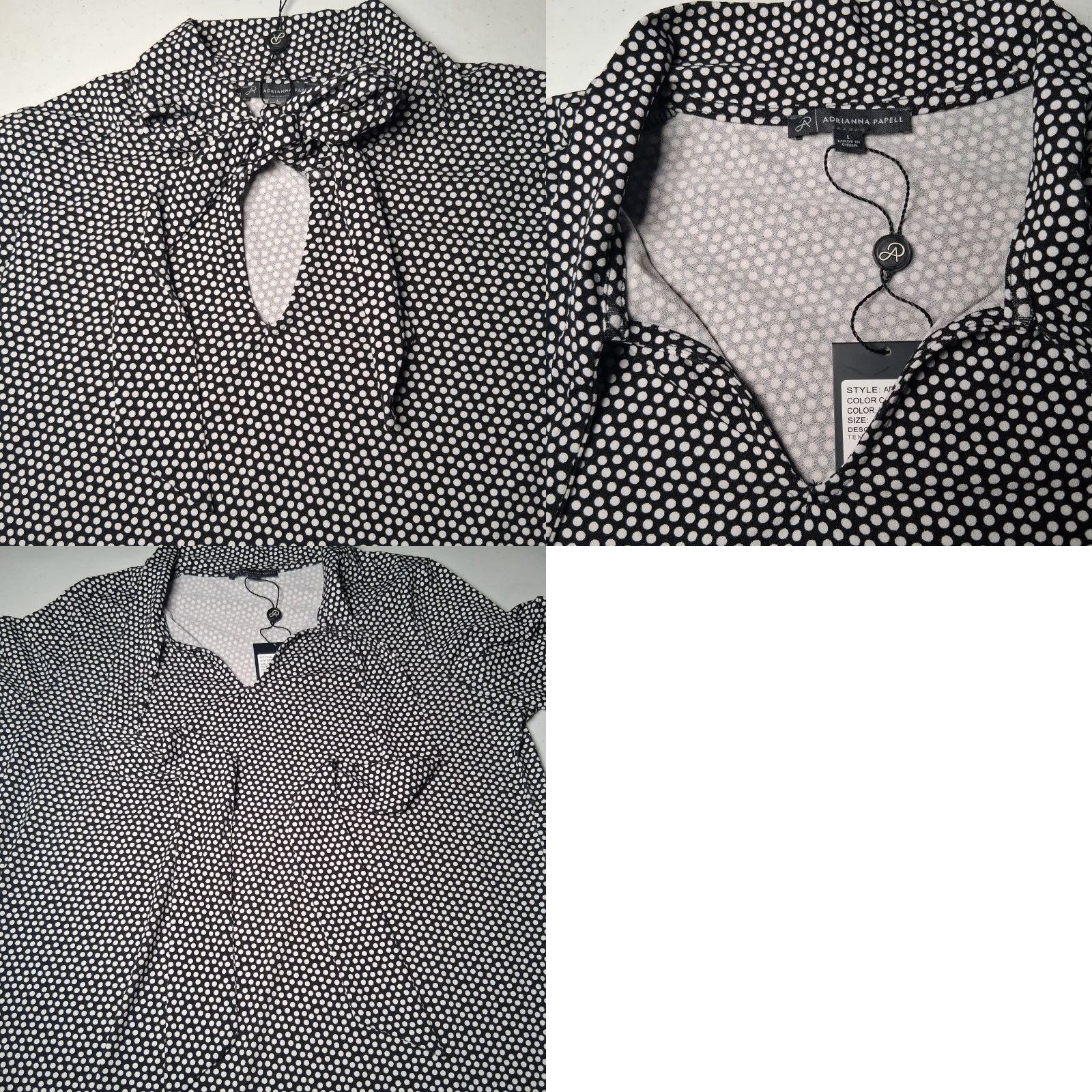 Adrianna Papell Adrianna Papell Blouse Large Black White Polka Dot Tie Neck Stretch NEW Size L / US 10 / IT 46 - 10 Thumbnail