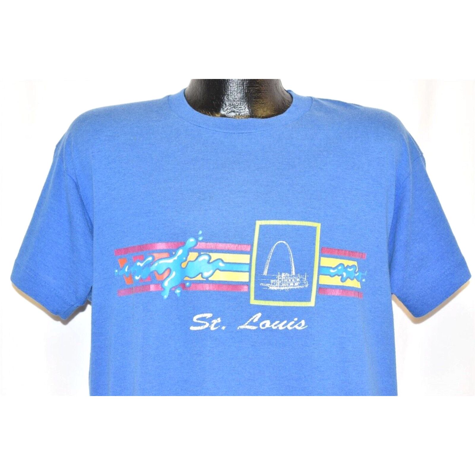 Image of VTG 80's Saint Louis Gateway Arch Missouri Water Stripe Screen Stars T-Shirt XL in White, Men's