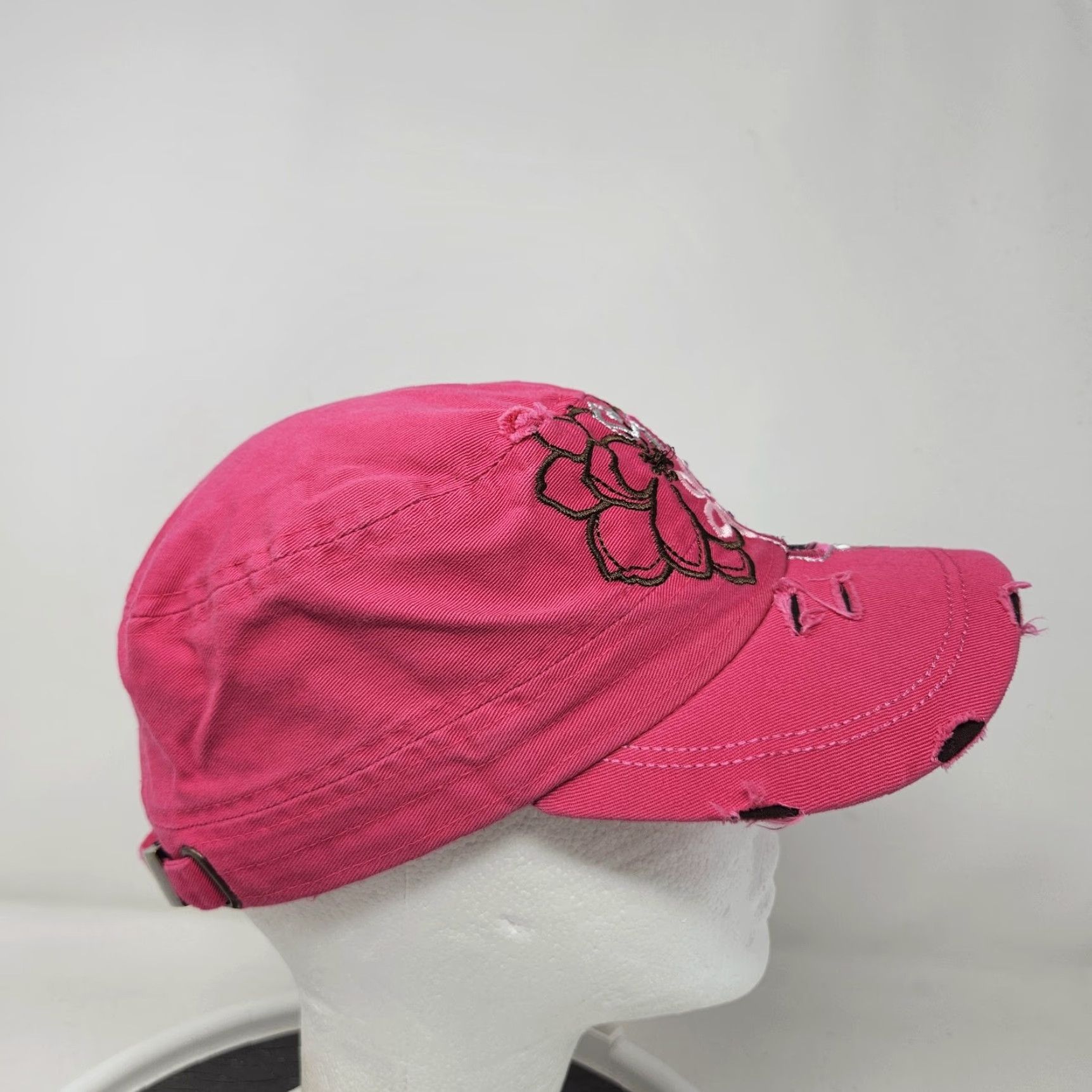 Pinko Leader Hat Cap Adjustable Womens Pink Floral Rhinestone Army Cadet Cap Size ONE SIZE - 3 Thumbnail