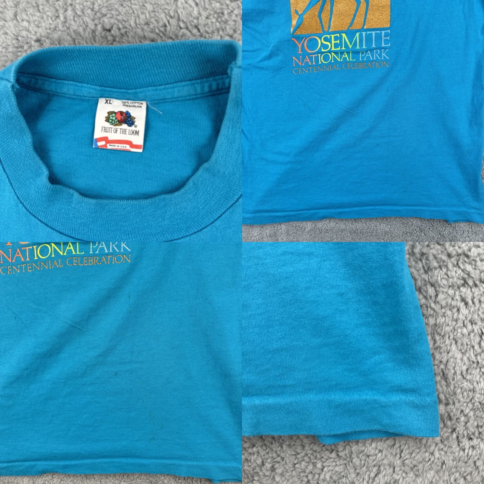 Fruit Of The Loom VINTAGE Fruit of the Loom Mens XL Blue SS T Shirt Made In USA 1990 Yosemite Park Tee Size US XL / EU 56 / 4 - 8 Thumbnail