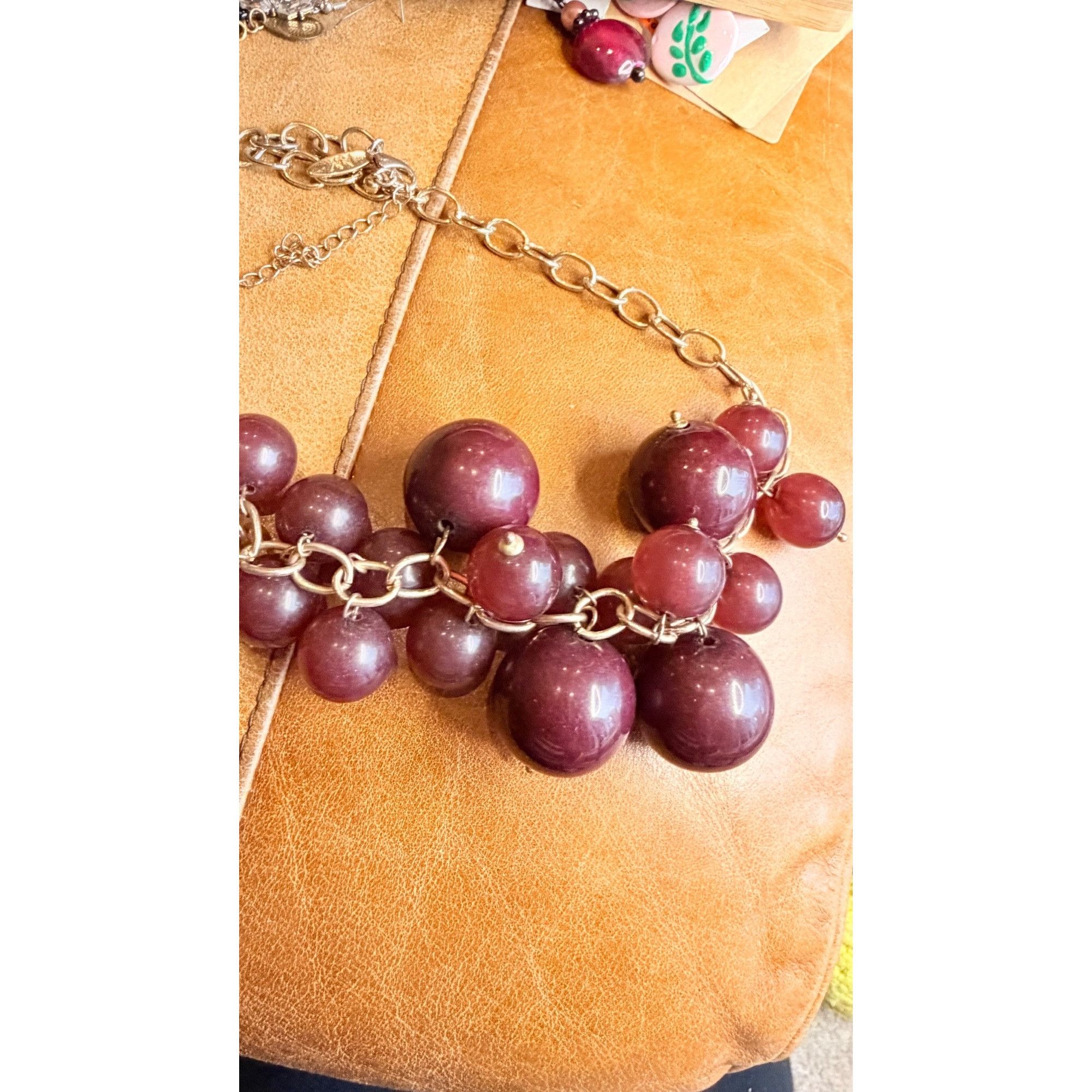 Other Chunky Maroon Beaded Bib Statement Necklace With Gold-Tone C Size ONE SIZE - 8 Thumbnail