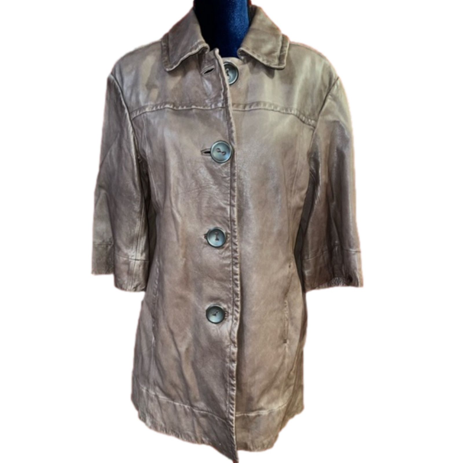 image of Vince Brown Leather Peacoat 3/4 Sleeves Large Coat Jacket, Women's