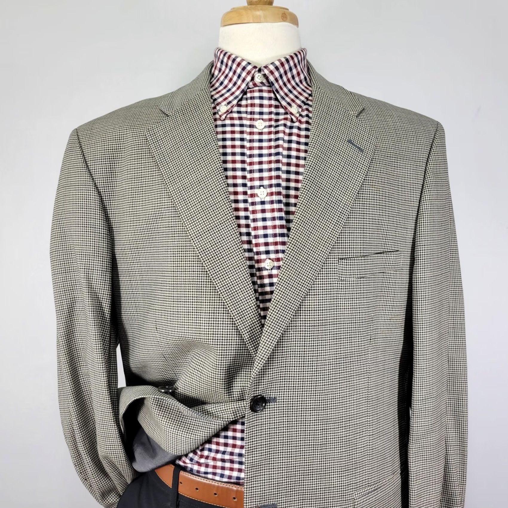 Stafford Stafford Sport Coat Blazer Mens 44L Wool Multi Color Houndstooth Two Button Size 44R - 6 Thumbnail