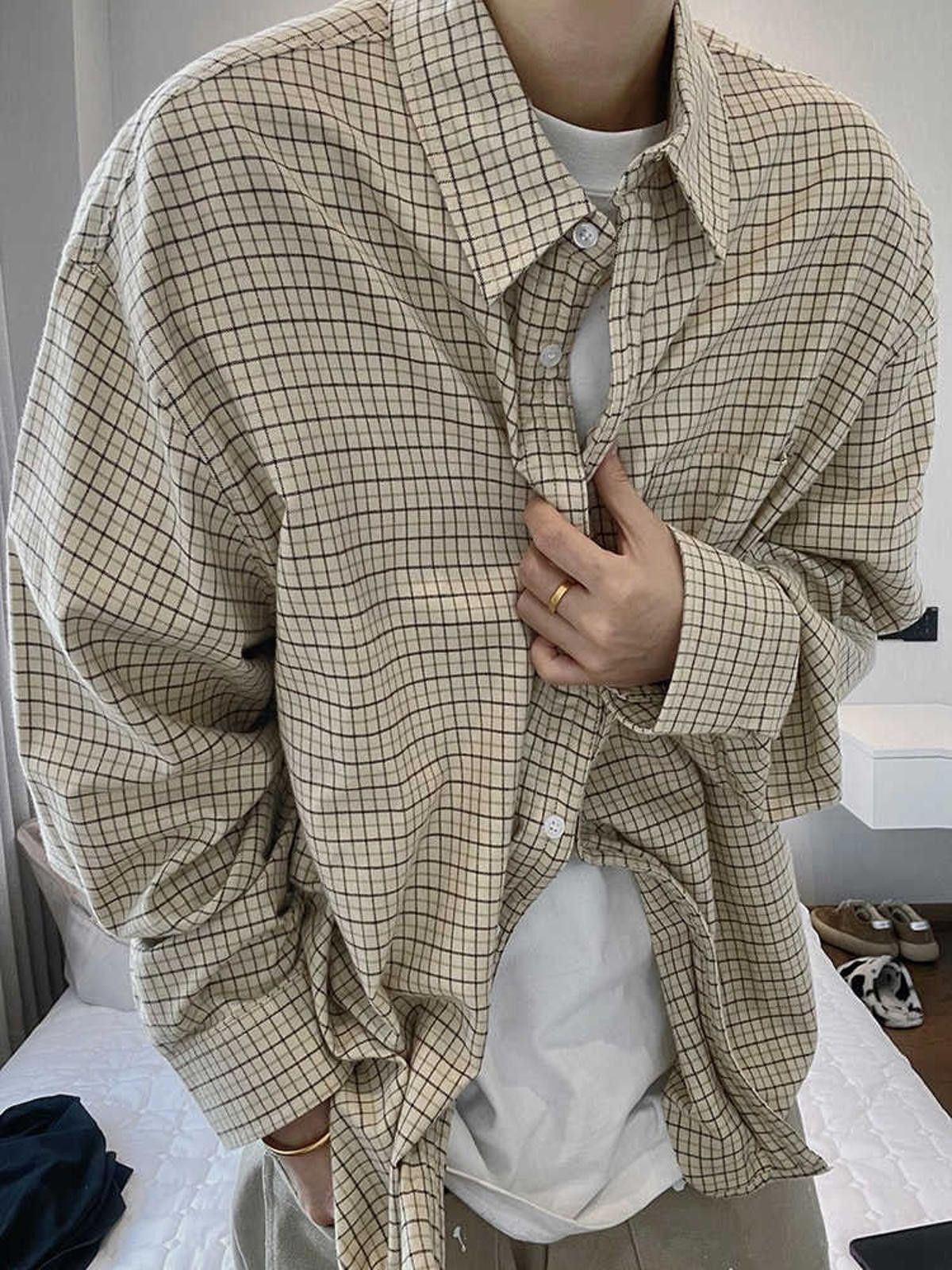 Oversized Plaid Long Sleeve Loose Shirt