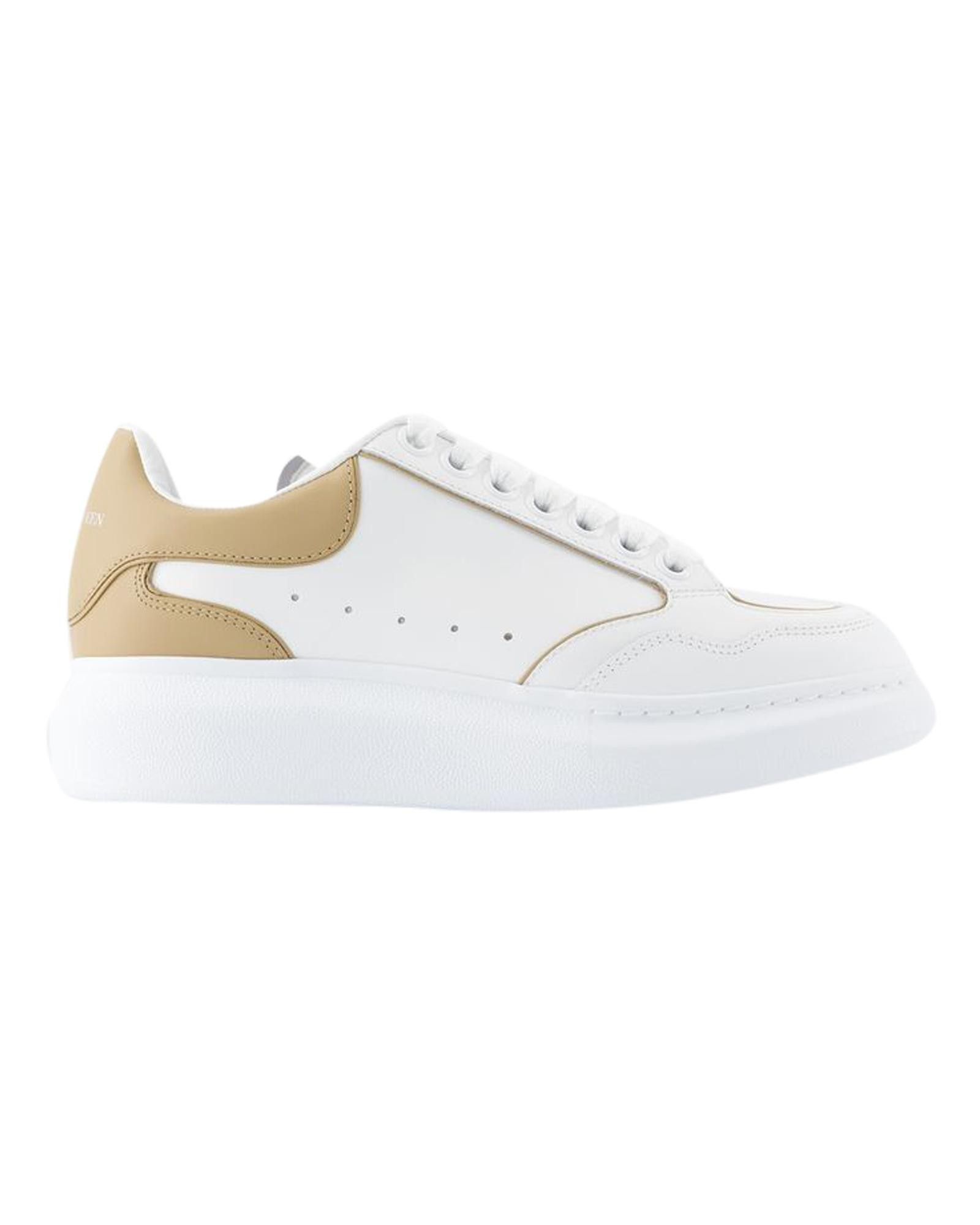 image of Alexander Mcqueen Smooth Leather Oversized Sneakers With Rubber Sole in White, Women's (Size 8)