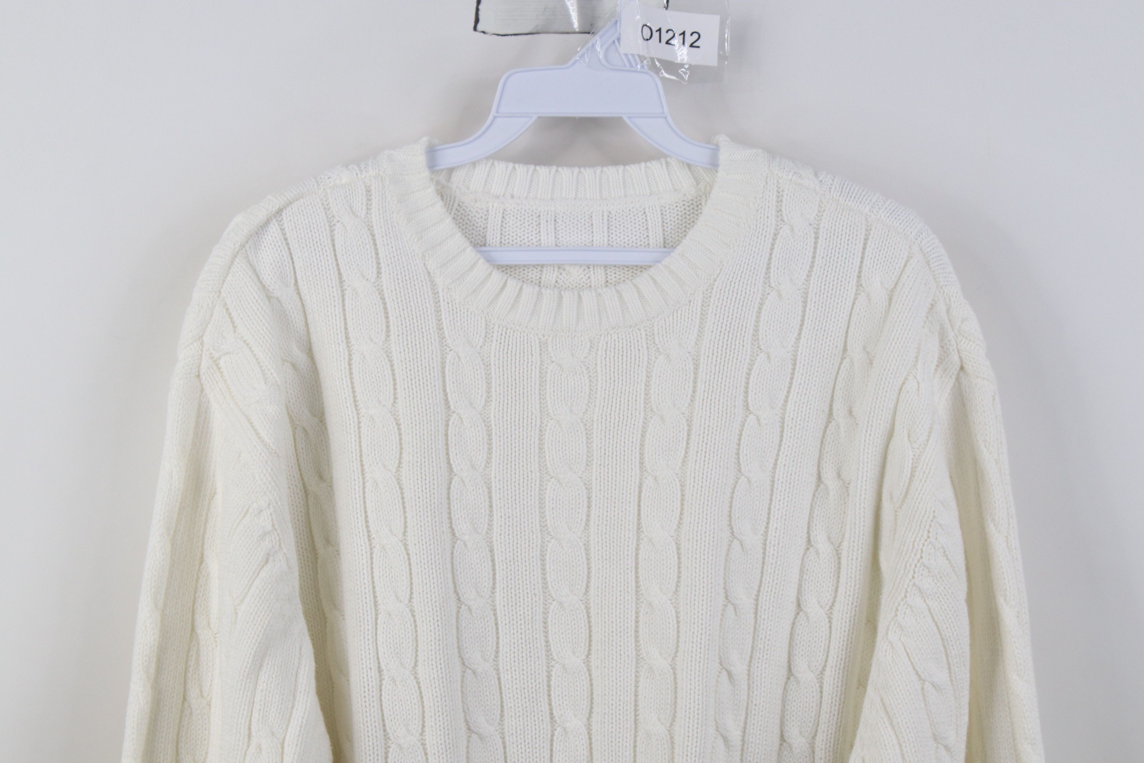 Vintage Vintage 90s Streetwear Cable Knit Crewneck Sweater White Size US M / EU 48-50 / 2 - 2 Thumbnail