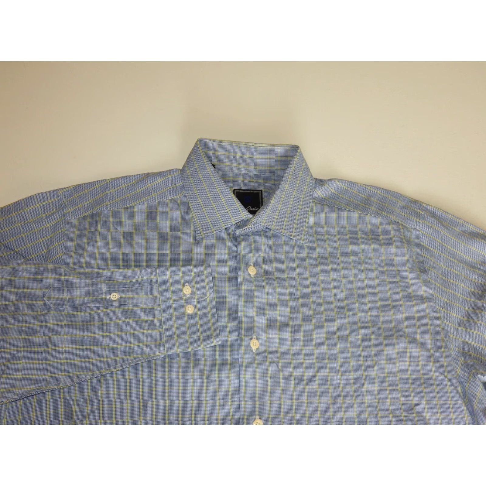 David Donahue VINTAGE David Donahue Men's Dress Shirt Size 16.5 Blue Plaid Cotton Long Sleeve 90s Mens Size 42R - 2 Thumbnail