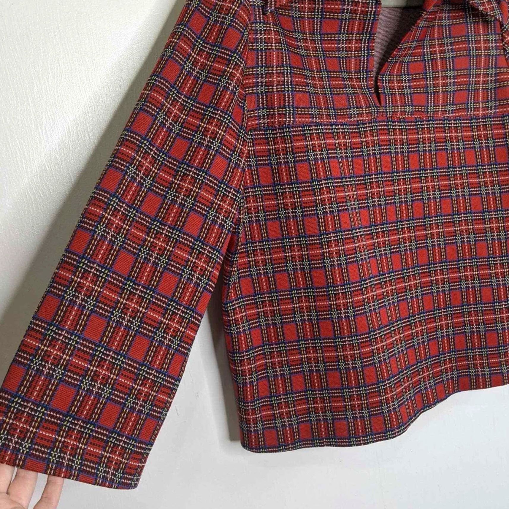 Vintage VINTAGE Shirt Unisex Adults M Red Groovy Big Collar 70s Plaid Christmas Blouse Size M / US 6-8 / IT 42-44 - 2 Thumbnail