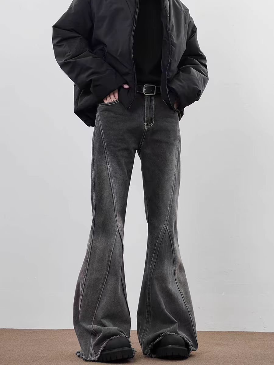 Japanese Brand × Jean Street y2k raw edge floor-length micro-flare jeans Size US 33 - 1 Thumbnail