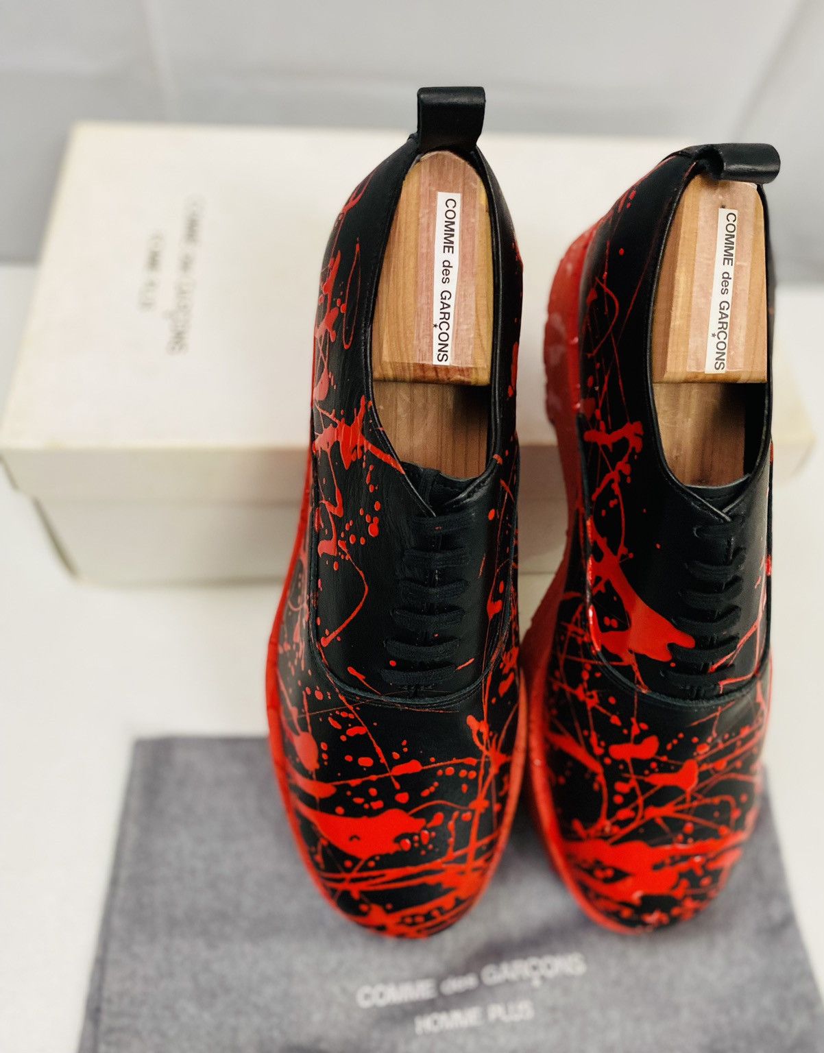 Comme des Garcons Homme Plus CDGHP 🇯🇵 black calf red platform gum sole derby 7 25 NEW Size US 7 / EU 40 - 22 Thumbnail