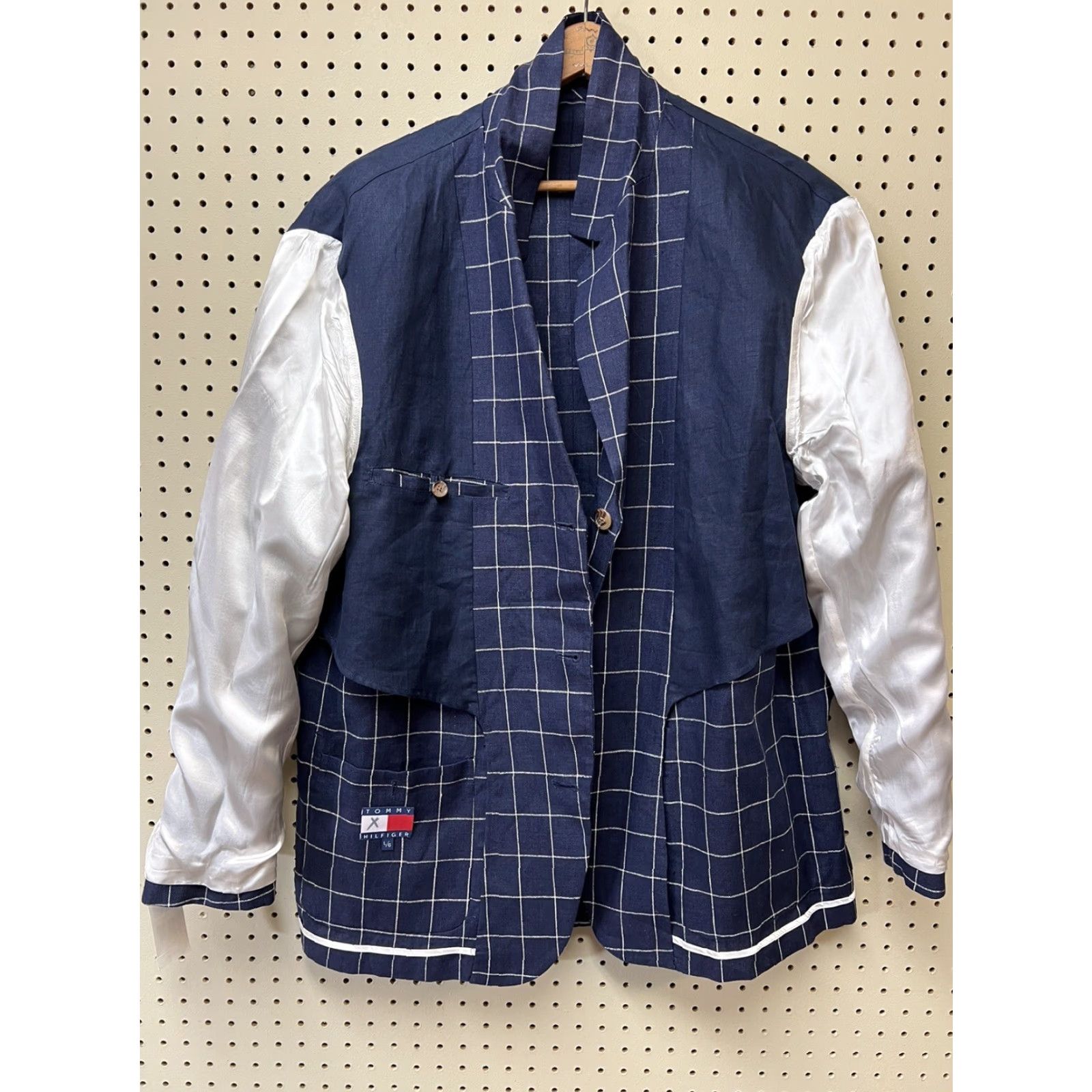 Tommy Hilfiger New Tommy Hilfiger Men Blazer Sz Large Linen Jacket Blue White Windowpane Size 42R - 4 Thumbnail