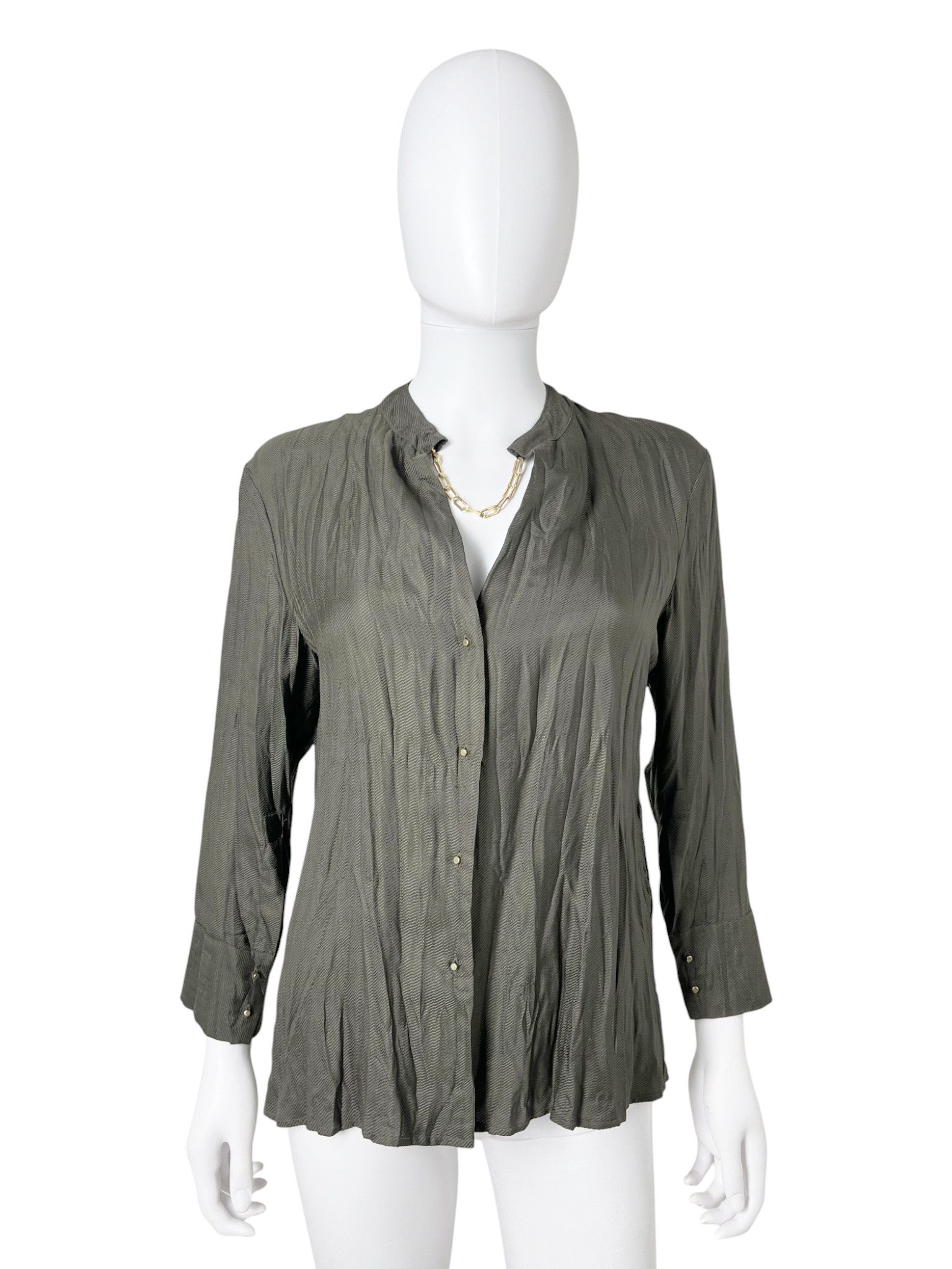 Roberto Cavalli 1990's Chain Petrol Green Ruched Silk Shirt Size S / US 4 / IT 40 - 1 Thumbnail