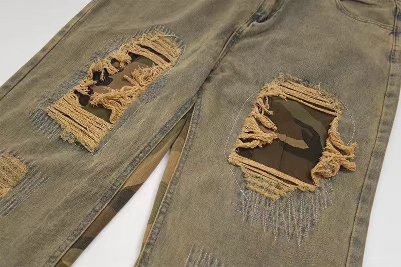 Jean Camouflage Ripped Patchwork Denim Jean Size US 27 - 6 Thumbnail