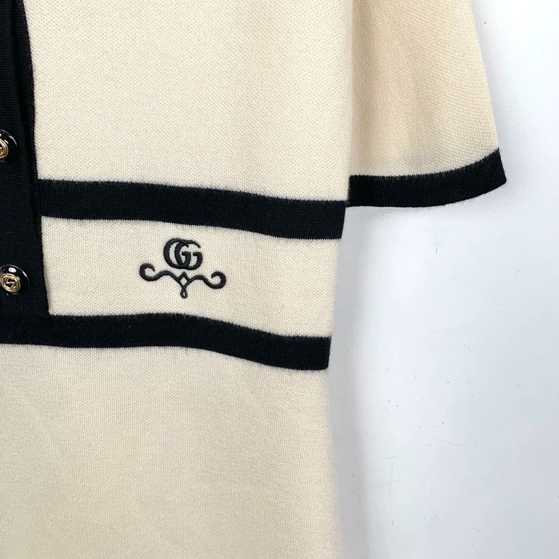 Gucci GucciBeige logo embroidered wool lapel short-sleeved dress Size L / US 10 / IT 46 - 4 Thumbnail