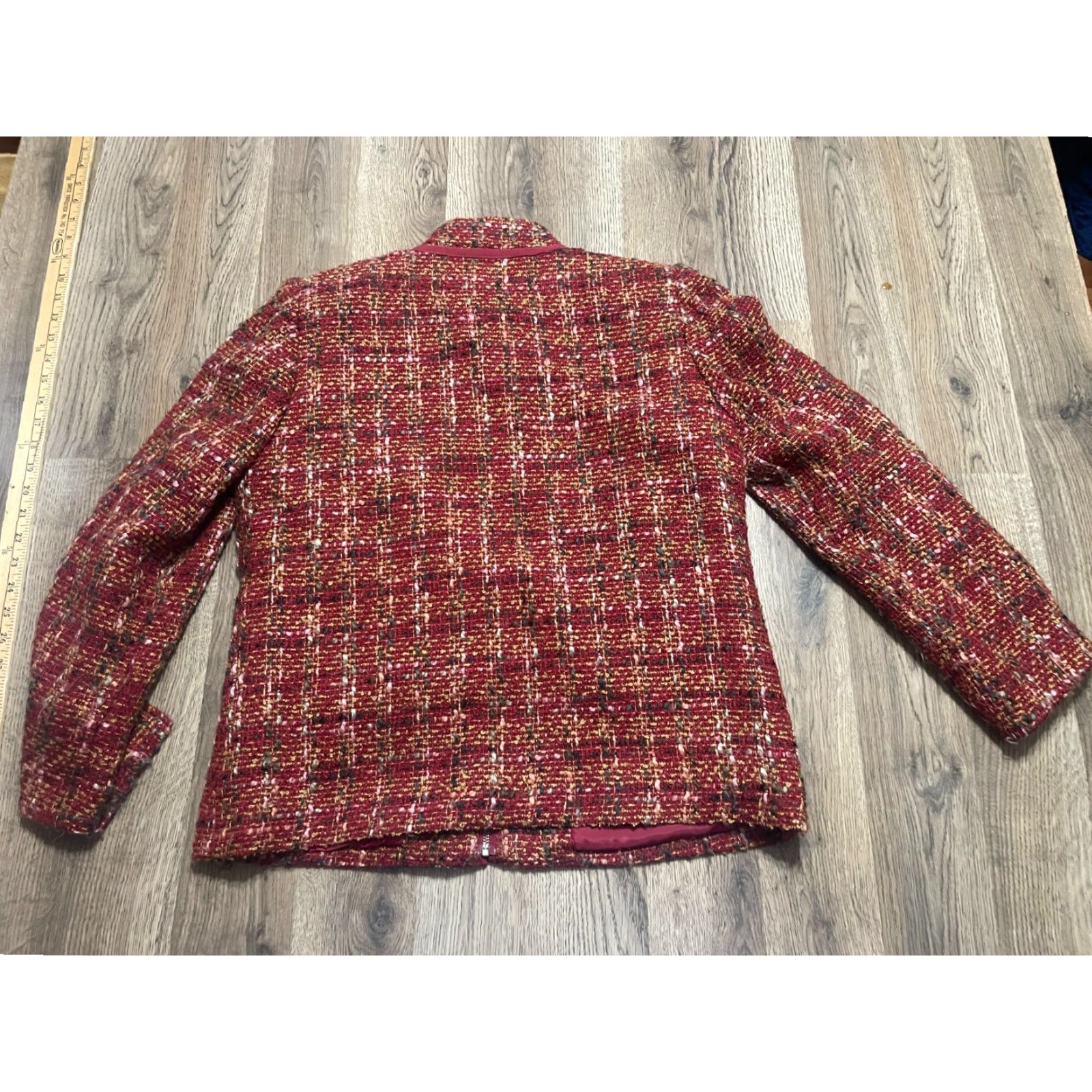 Vintage Christopher&Banks Sweater Women Medium Red Tweed Full Zip Pockets Casual, Regular Fit, Fall Spring Summer, Women's, Size M Size M / US 6-8 / IT 42-44 - 2 Thumbnail