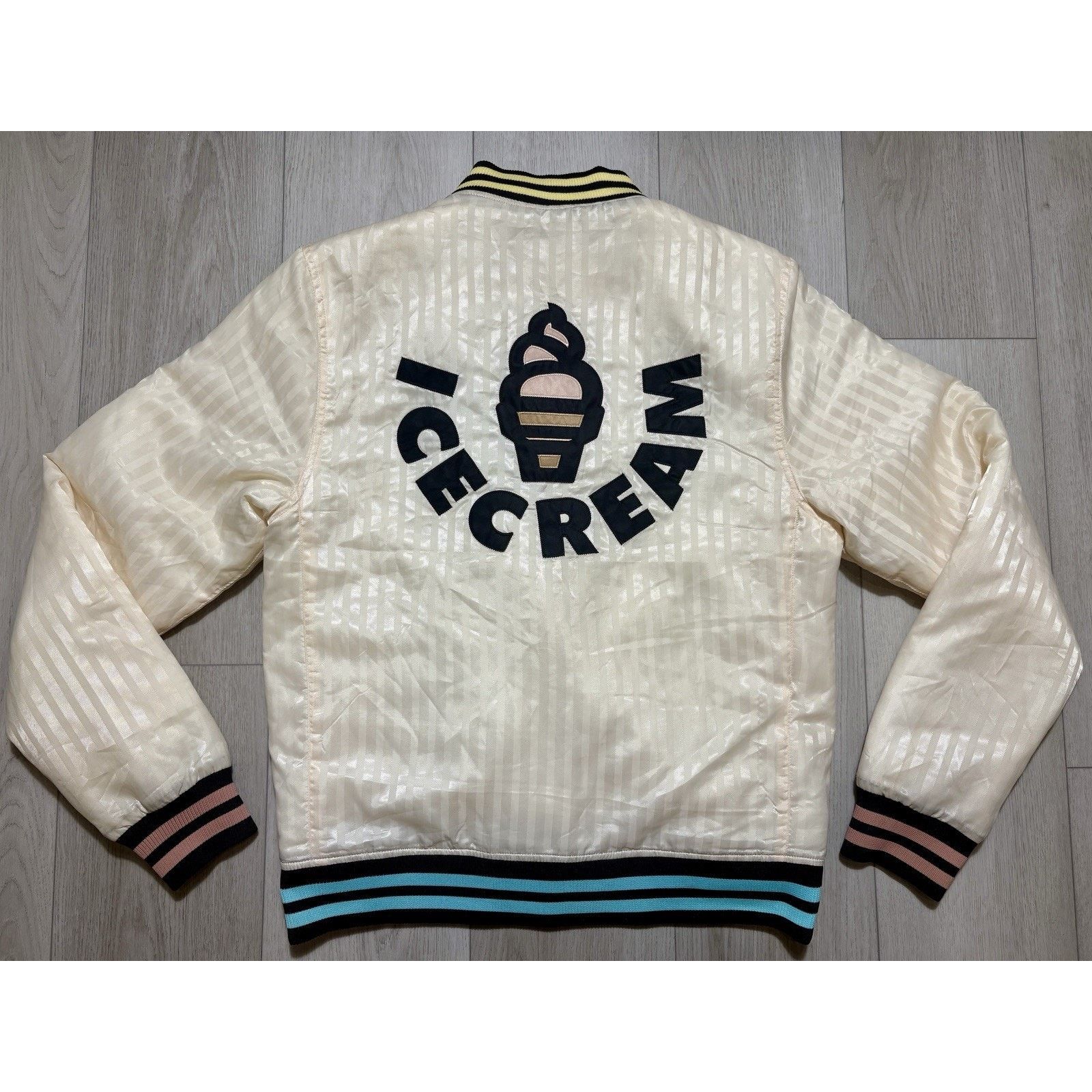 Icecream Ice Cream BBC Satin Varsity Jacket Cream Striped Bomber M Size US M / EU 48-50 / 2 - 1 Thumbnail