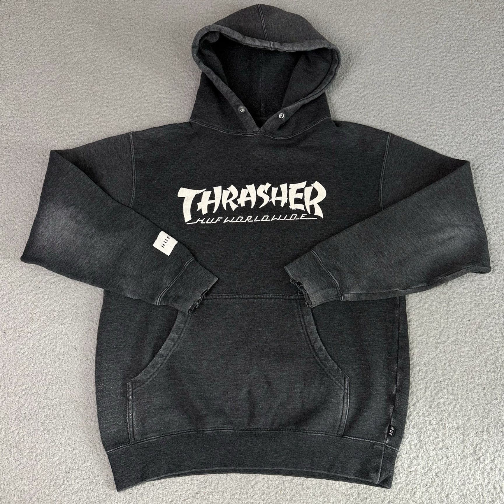 Huf VINTAGE HUF Thrasher Hoodie Adult S Gray Charcoal Heather Asia Tour Skate Rare Size US S / EU 44-46 / 1 - 3 Thumbnail