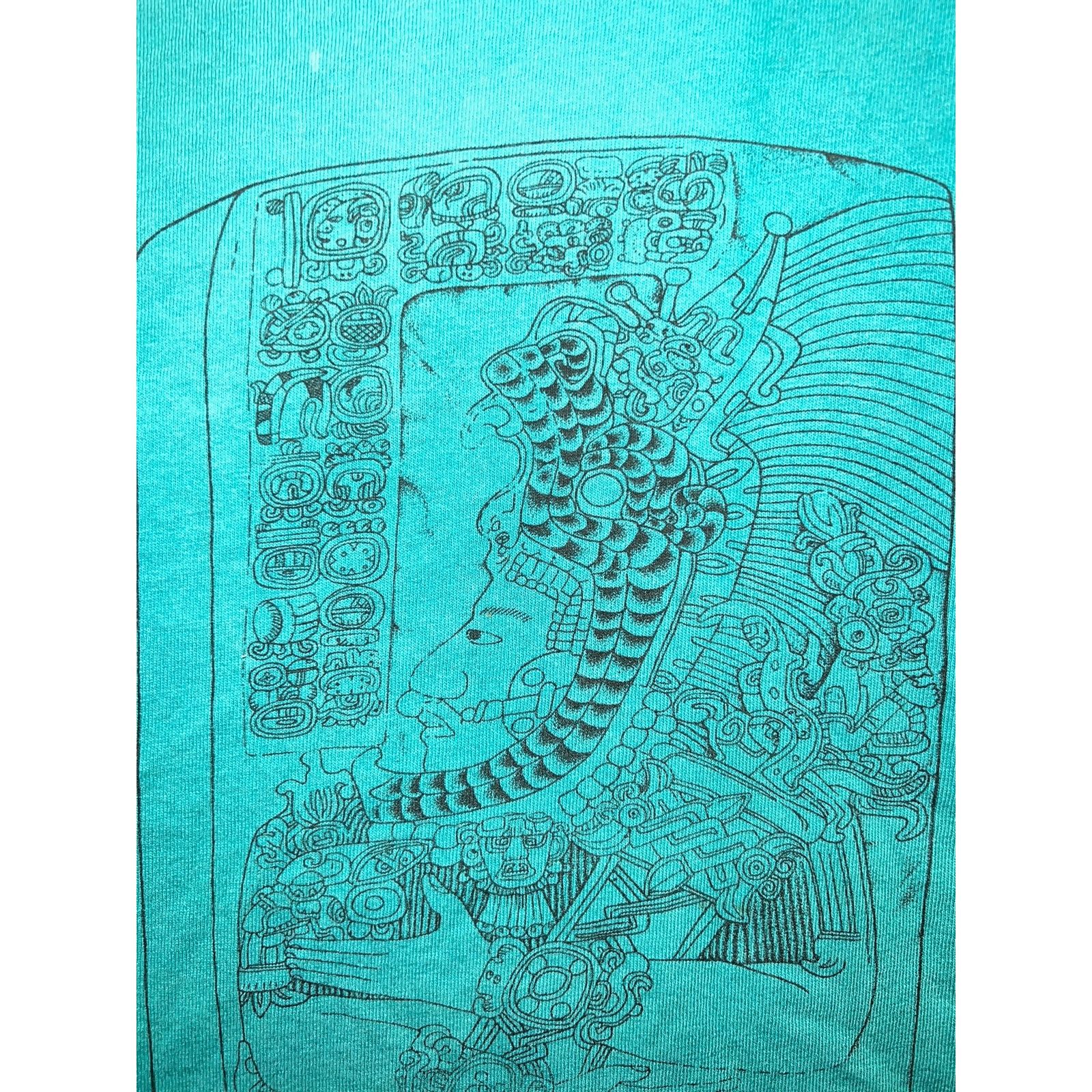 Fruit Of The Loom Vintage Lord Smoking Shell Shirt Lamanai Art Teal Tee 90s XL Size US XL / EU 56 / 4 - 3 Thumbnail