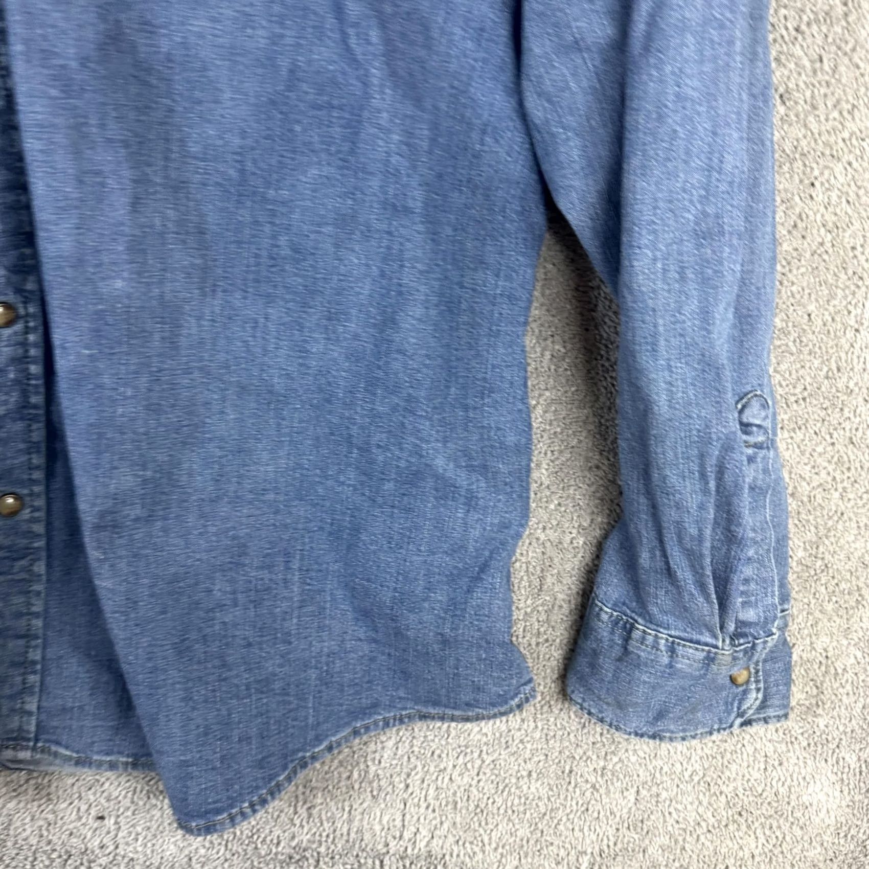 Wrangler Wrangler Shirt Mens 3XL Blue Denim Western Pearl Snap Long Sleeve Cowboy Ranch Size US XXL / EU 58 / 5 - 3 Thumbnail