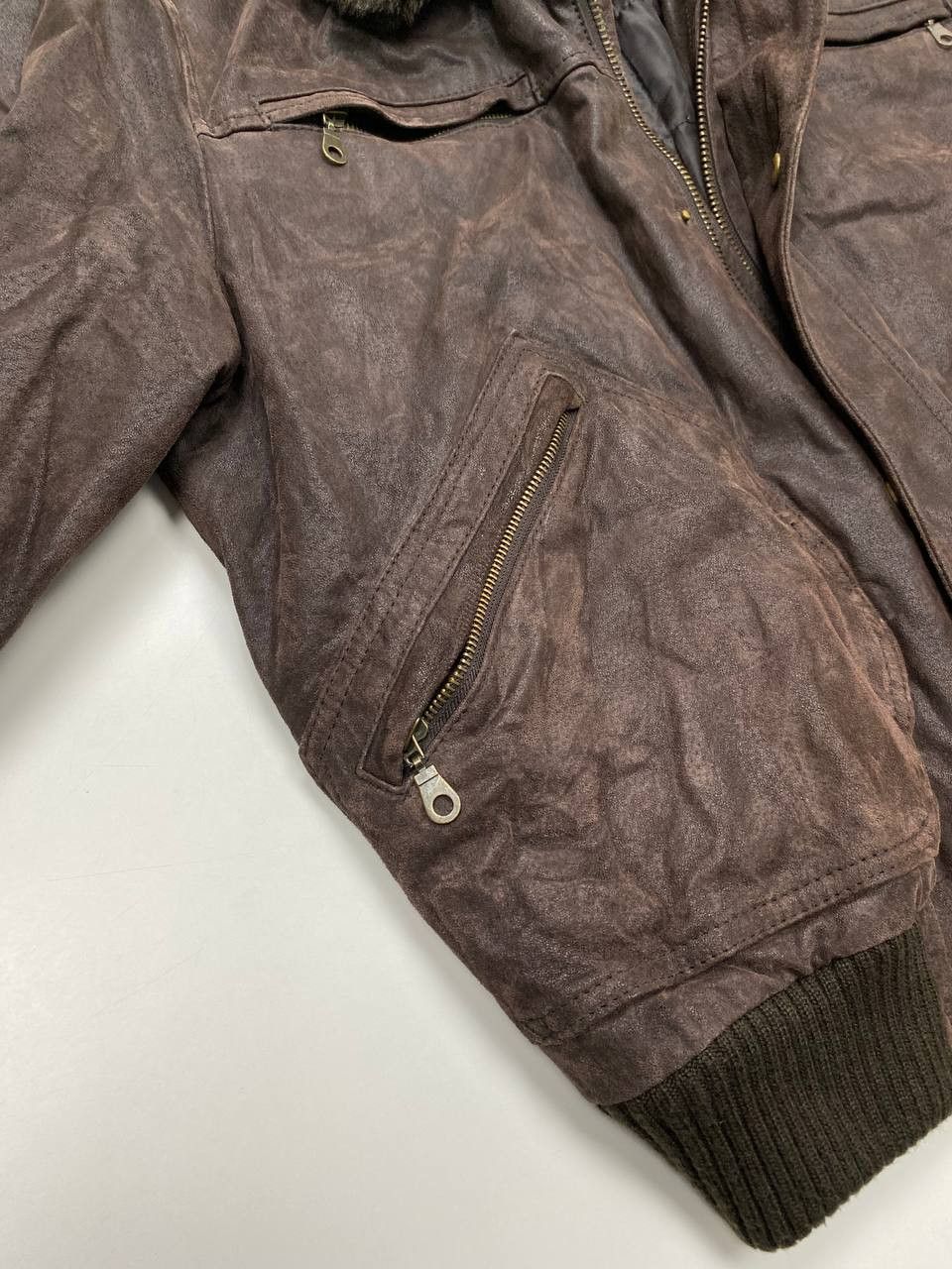 Vera Pelle Real Leather Mens Brown L Aviator Jacket with Fur Collar 90s Size US L / EU 52-54 / 3 - 9 Thumbnail