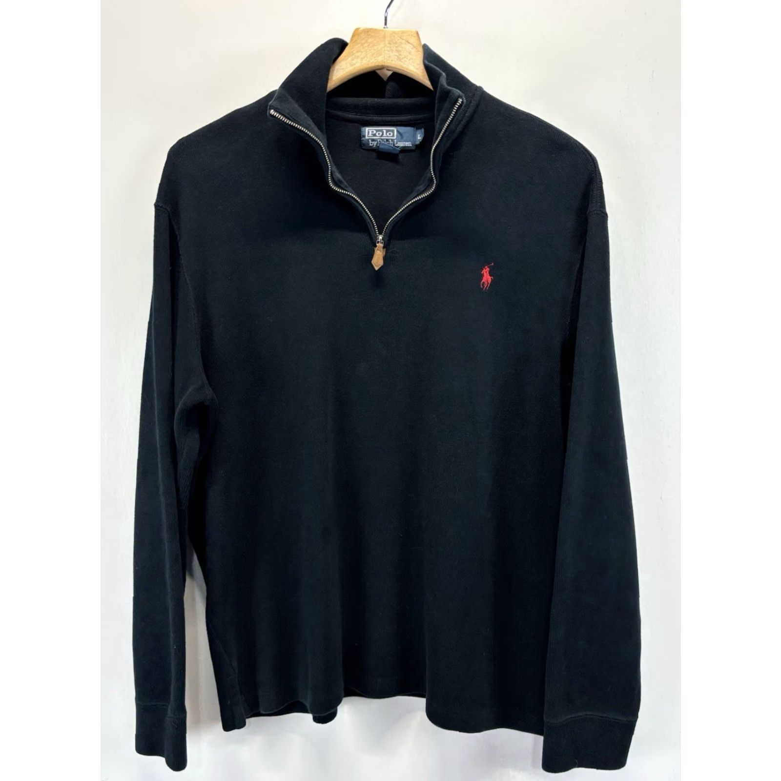 Polo Ralph Lauren VINTAGE Polo Ralph Lauren Mens Sweater Large Black 1/4 Zip Knit Cotton Y2K red pony Size US L / EU 52-54 / 3 - 2 Thumbnail