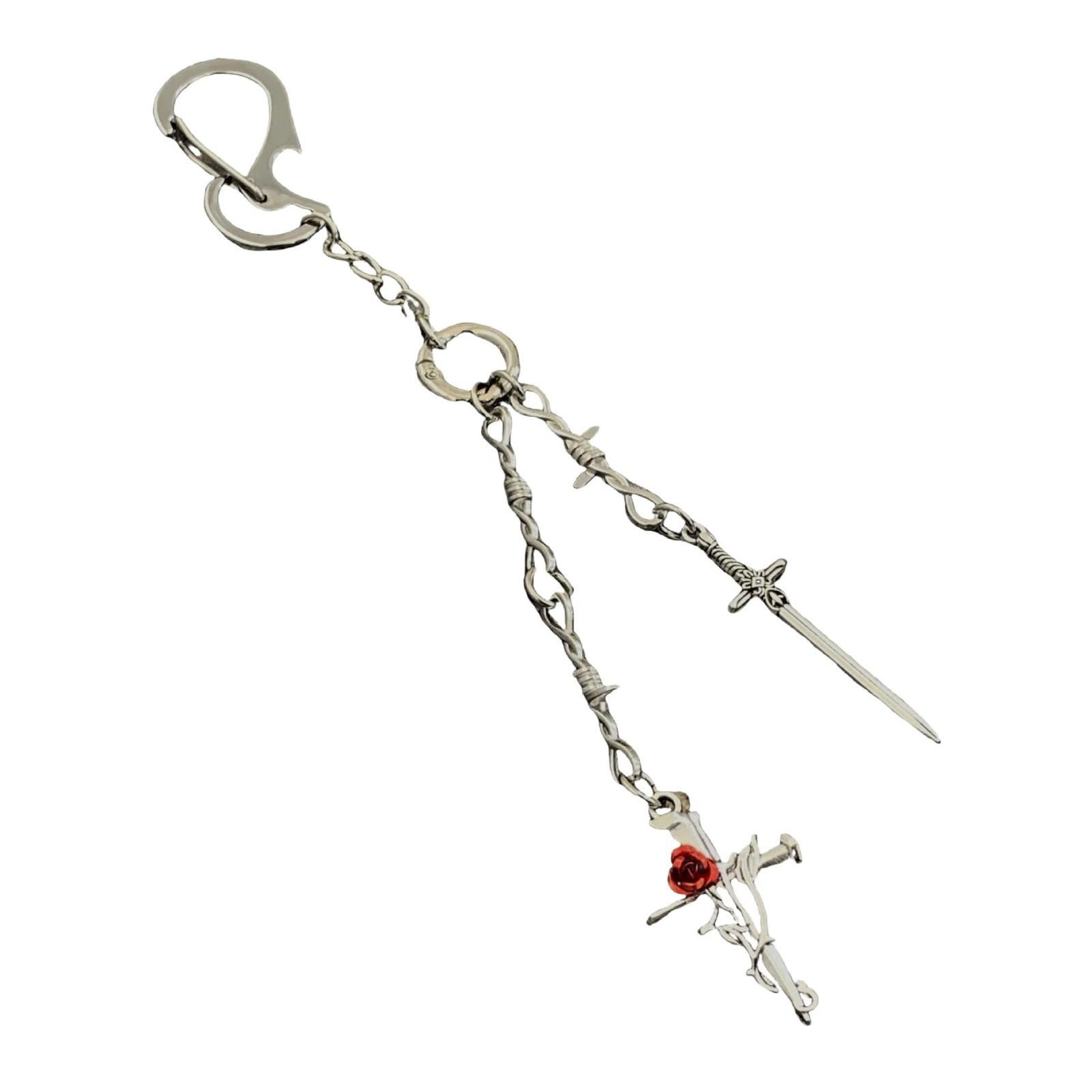 Other Silver Sword and Rose Cross Keychain, Gothic Charm Size ONE SIZE - 5 Thumbnail