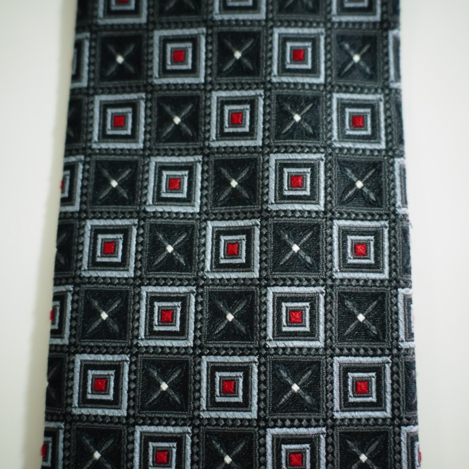 Jos. A. Bank Jos A Bank Signature Gray Red Geometric Woven Silk Tie Size ONE SIZE - 2 Thumbnail