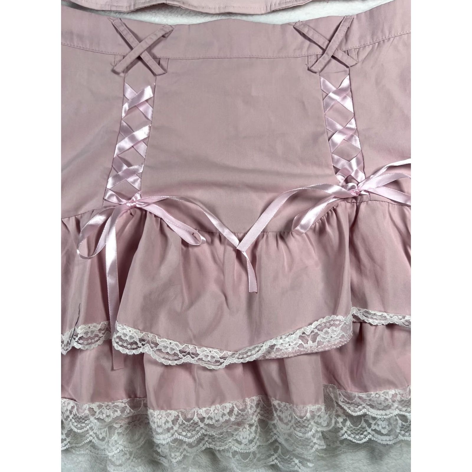 Garage Garage Skirt Set Womens Pink Lace Ruffle Bow Top Y2K Party Corset Cute Size L / US 10 / IT 46 - 6 Thumbnail