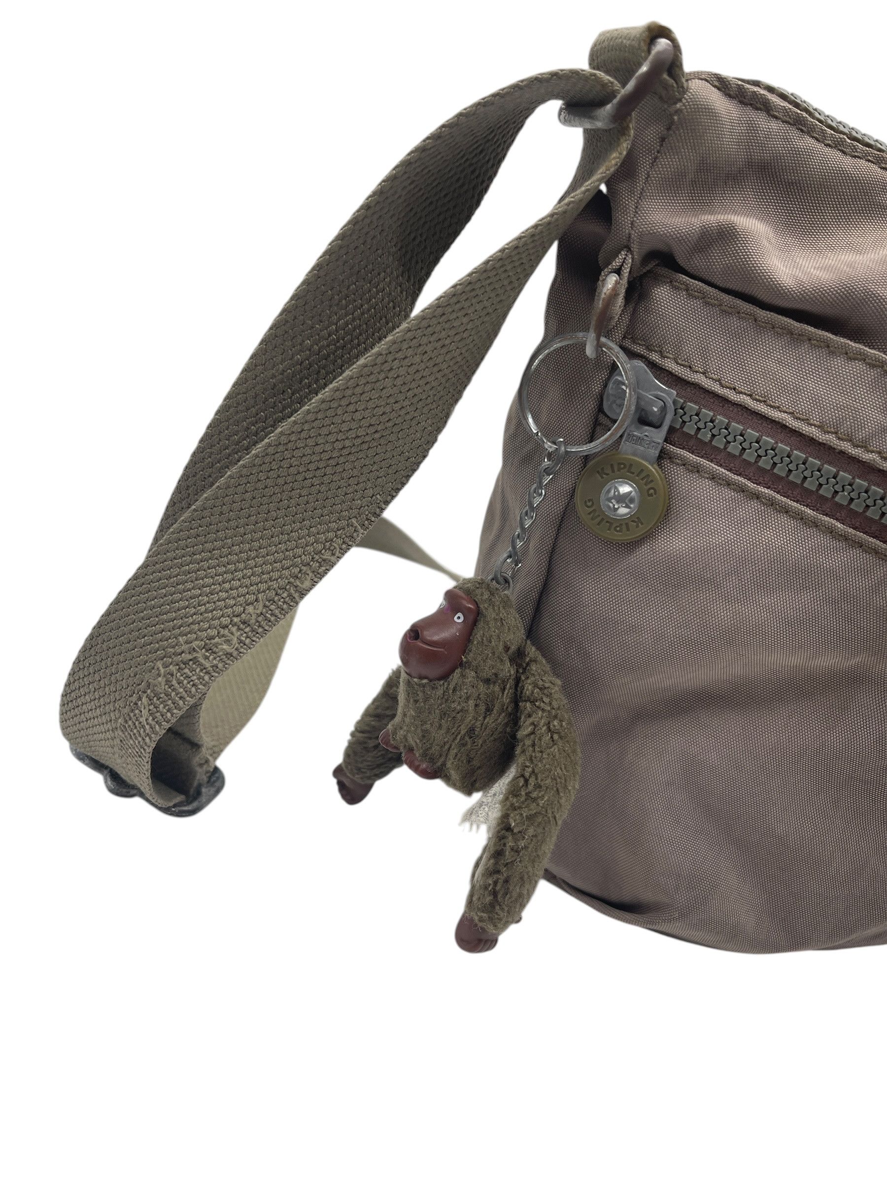Japanese Brand Kipling Alvar Crossbody Bag Taupe Nylon w/ Monkey Keychain Size ONE SIZE - 7 Thumbnail