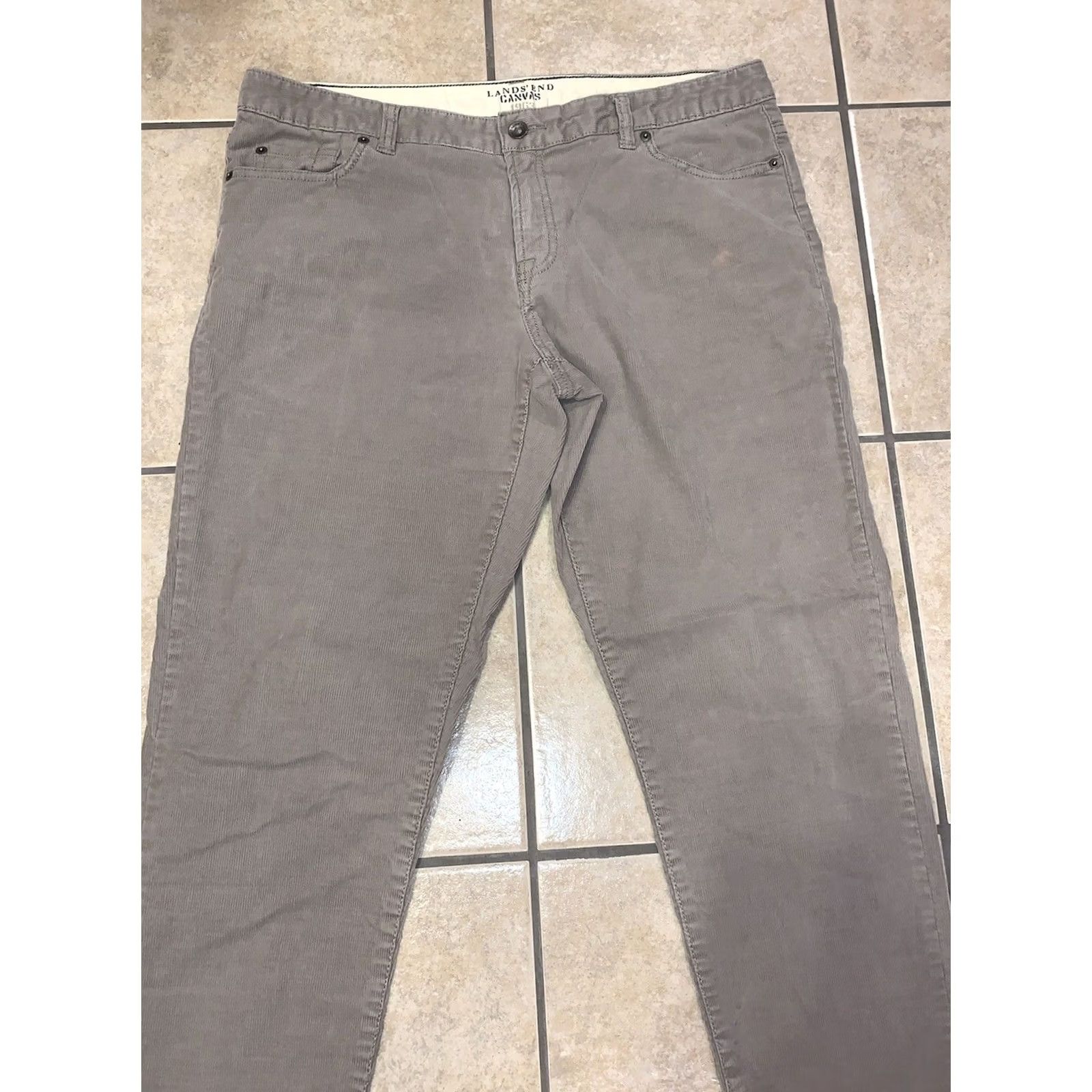 Lands' End Lands' End Women’s 30 Corduroy Pants Boyfriend Gray 30/34x29 Straight Front Pockets Slimming Stretch Denim Corduroy Size 30" / US 8 / IT 44 - 3 Thumbnail