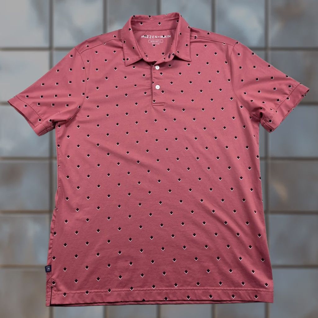 Mizzen+Main Mizzen+Main Golf Polo Shirt Mens Medium Pink Geometric Stretch Knit Tech Casual Polo Shirt Mens Size US M / EU 48-50 / 2 - 1 Thumbnail