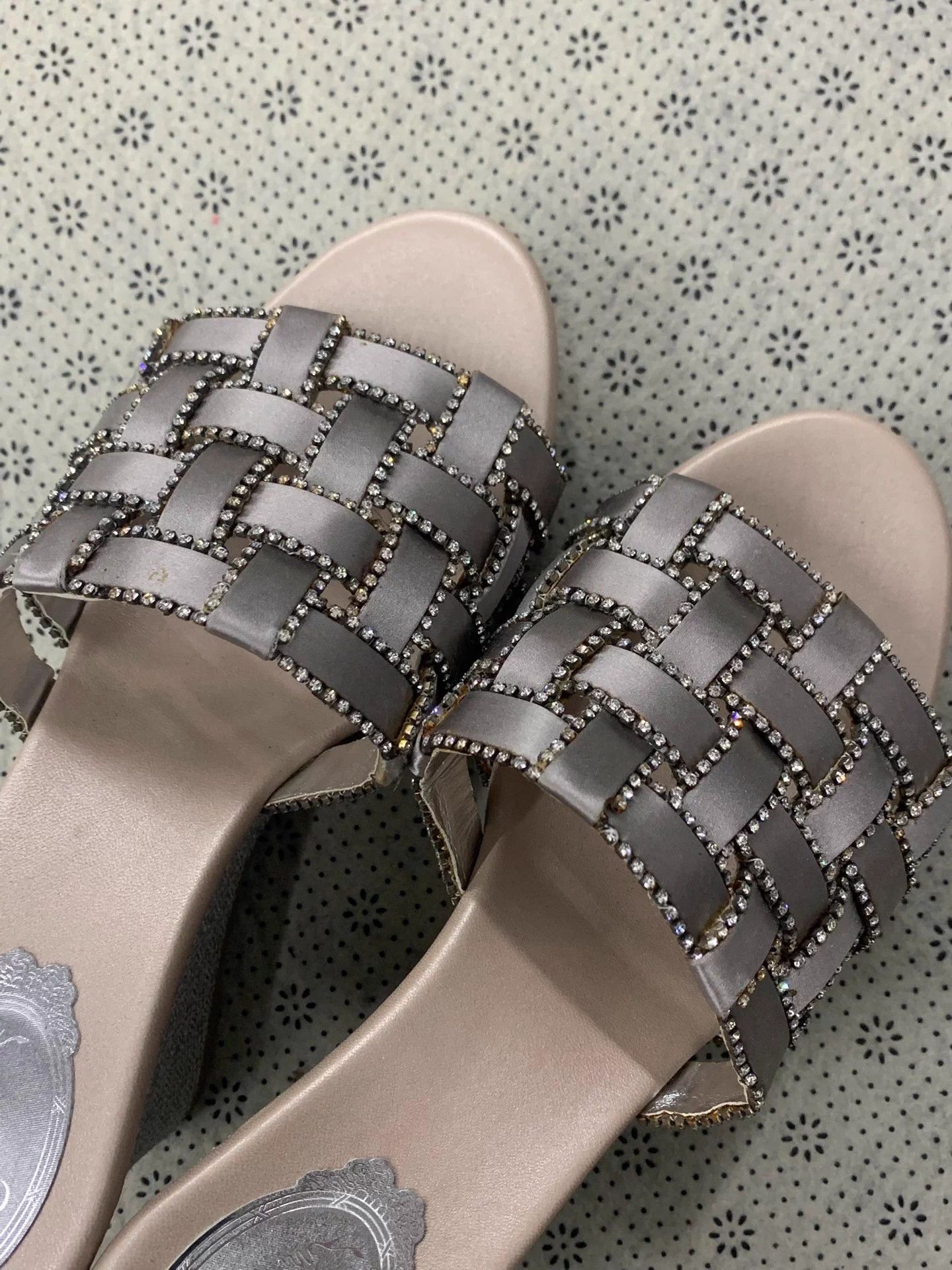 Rene Caovilla Rene Caovilla Gray Crystal Woven Heeled Slipper 36.5 New Size US 6.5 / IT 36.5 - 3 Thumbnail