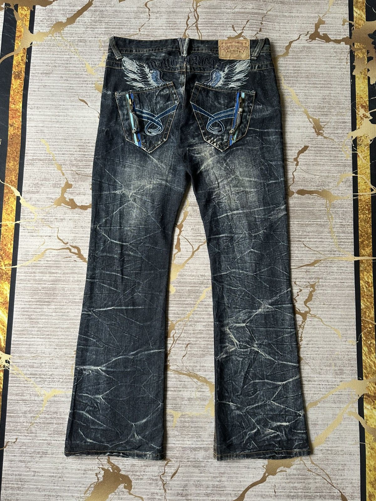 Japanese Brand FLARE Sky Bomber Claw Marks Design Denim Size US 34 / EU 50 - 3 Thumbnail