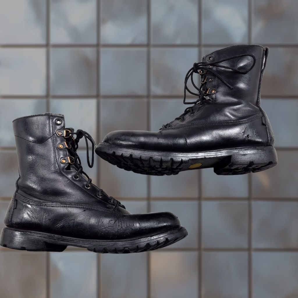 Vibram ROCKY Combat Boots Mens Size 10 W Black Leather Lace Up Vibram Lug Sole Workwear Mid-Calf Mens Boots Leather Black Lug Sole Vibram Size US 10 / EU 43 - 1 Thumbnail