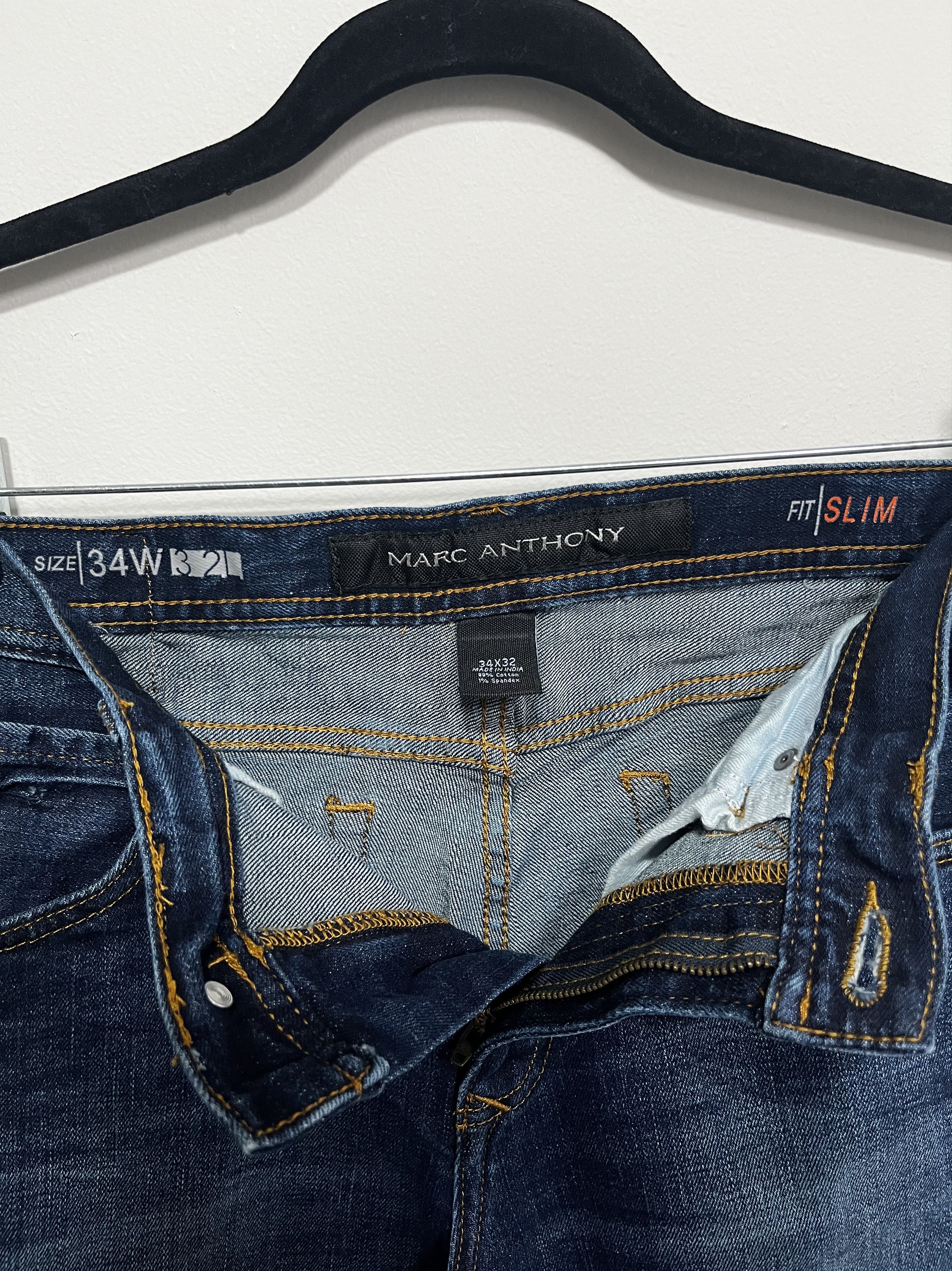 Marc Anthony Marc Anthony Slim Fit Jeans Dark Wash Denim (34x32) Size US 34 / EU 50 - 3 Thumbnail