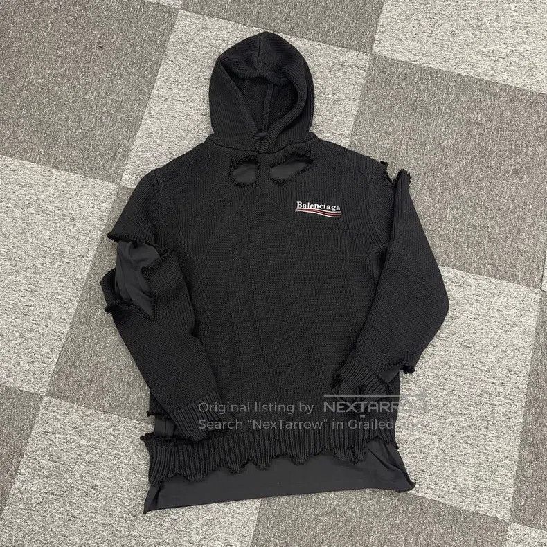Balenciaga Hooded Faux Two-Piece Sweater with Holes