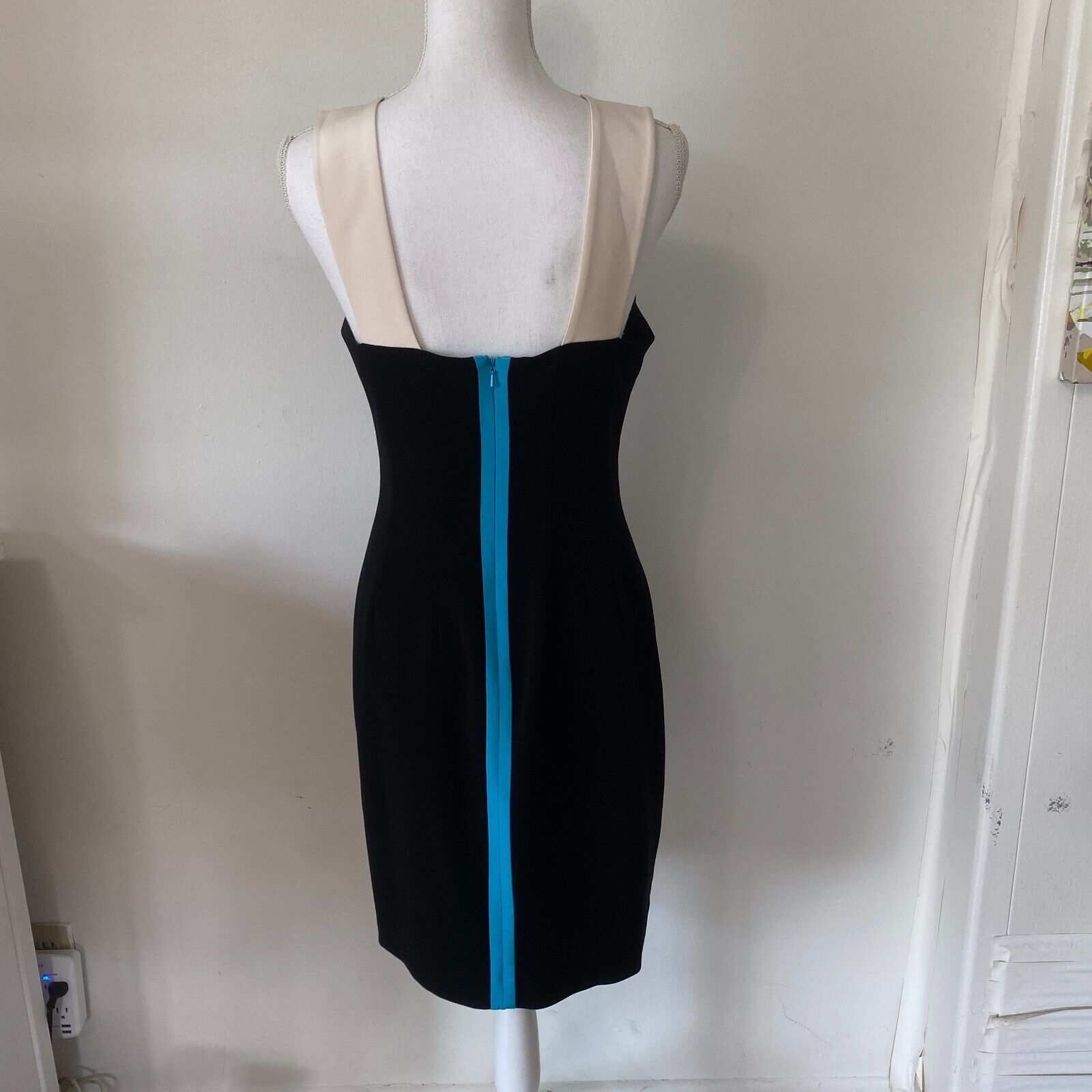 Other Jay Godfrey Black Cream Strap Sheath Bodycon Blue Zip 10 Size L / US 10 / IT 46 - 3 Thumbnail