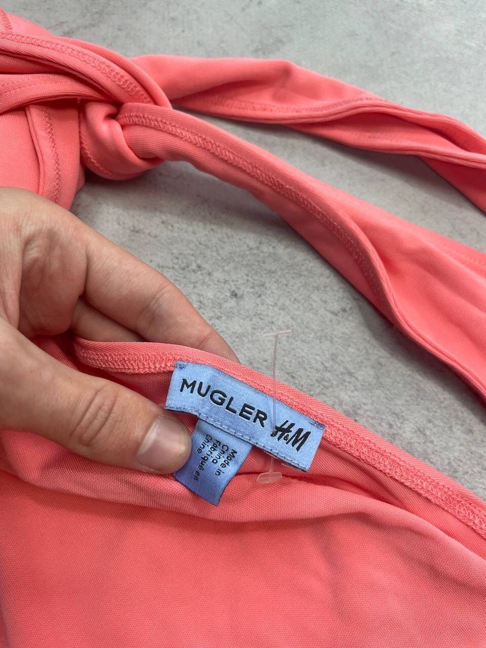 H&M × Japanese Brand × Mugler Mugler H&M Pink Asymmetric One-Sleeve Ruched Mini Dress Y2K Size L / US 10 / IT 46 - 6 Thumbnail