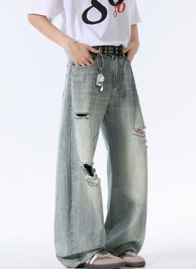 Vintage American-style high-street men's wide-leg ripped baggy jeans Size US 32 / EU 48 - 2 Thumbnail