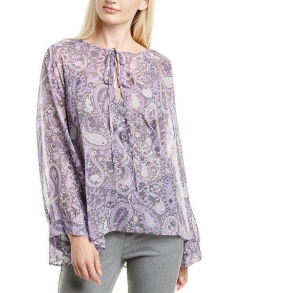 Nili Lotan Nili Lotan XS Silk Acadia Paisley Blouse in Purple Size XS / US 0-2 / IT 36-38 - 3 Thumbnail