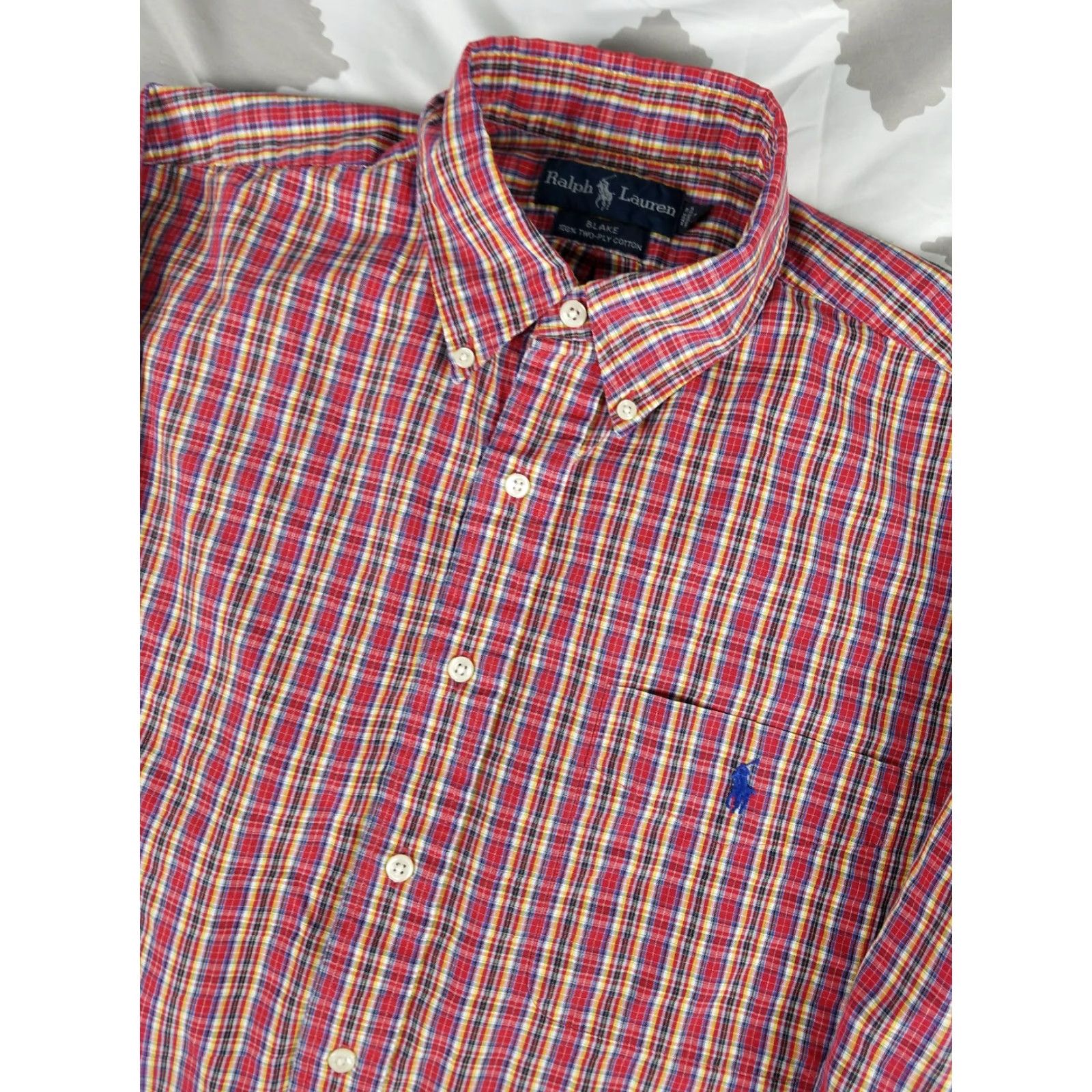 Polo Ralph Lauren Ralph Lauren Polo Blake Dress Shirt Mens L Button-Up Plaid Red Blue Orange Long Sleeve Size 42R - 3 Thumbnail