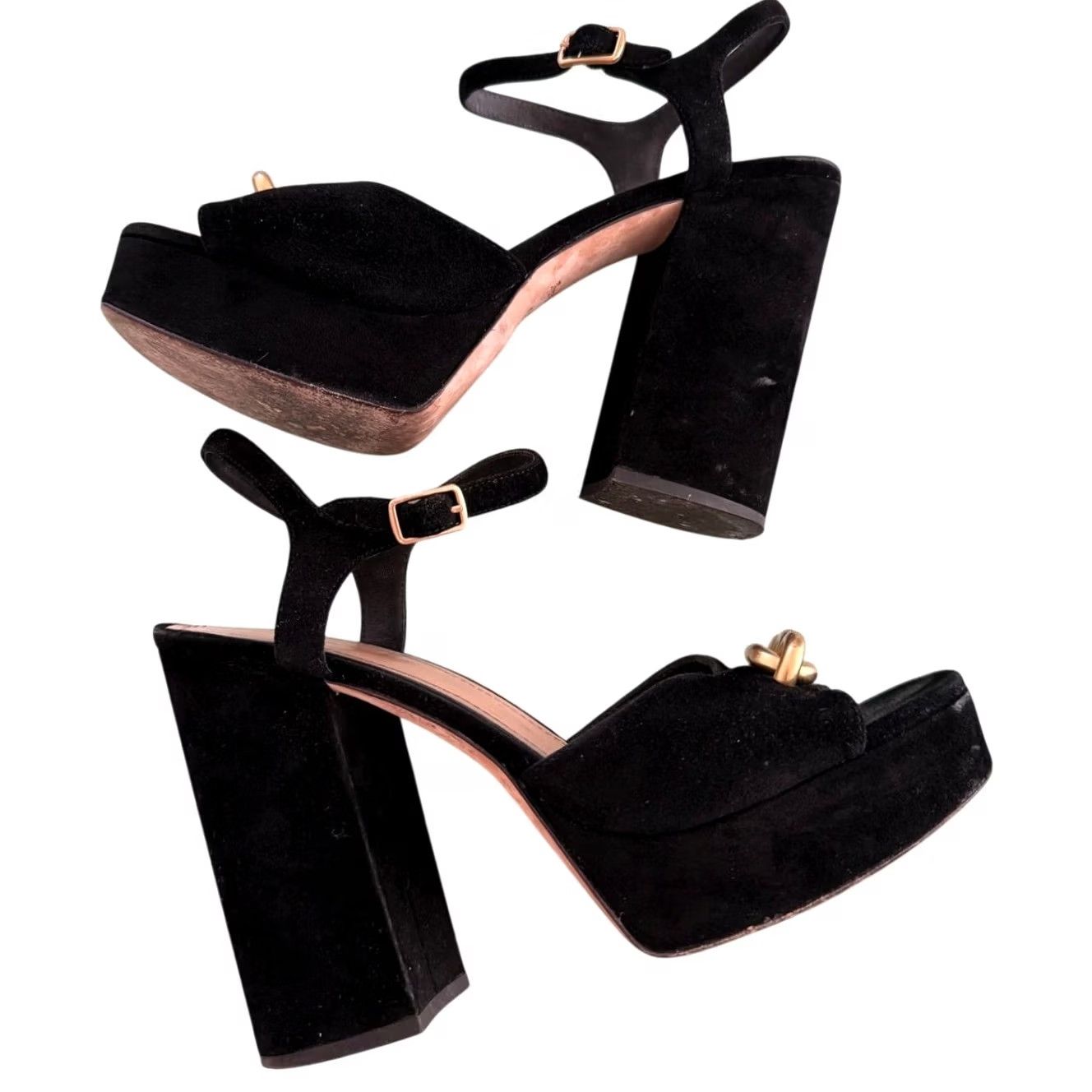 Coach Coach Nicolette Sandal Black Suede Gold Chain 4.75" Block Heel 1.25" Platform Women 9.5 Size US 10 / IT 40 - 5 Thumbnail