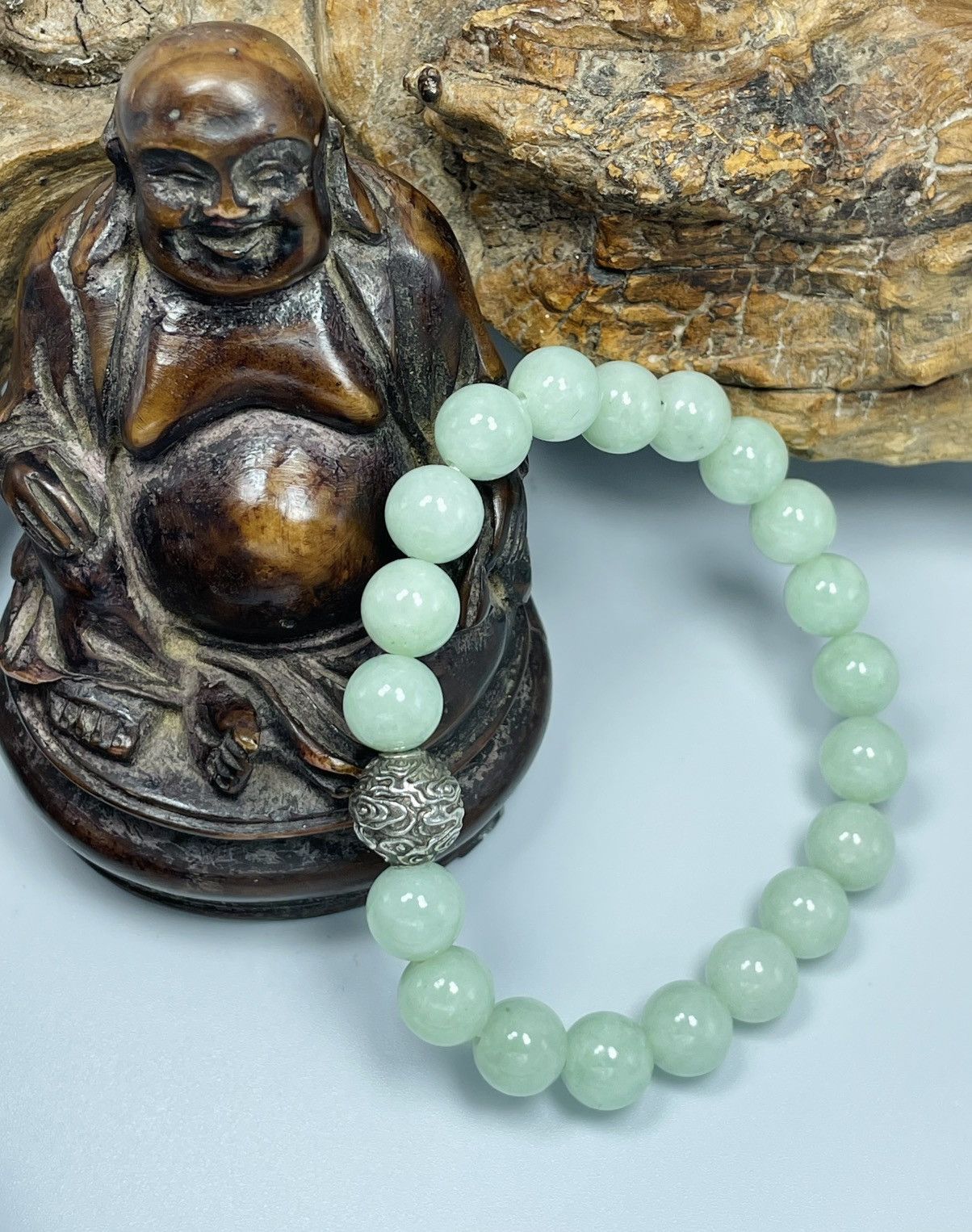 Handmade Icy Translucent Untreated Jadeite Jade Beaded Bracelet Size ONE SIZE - 1 Thumbnail