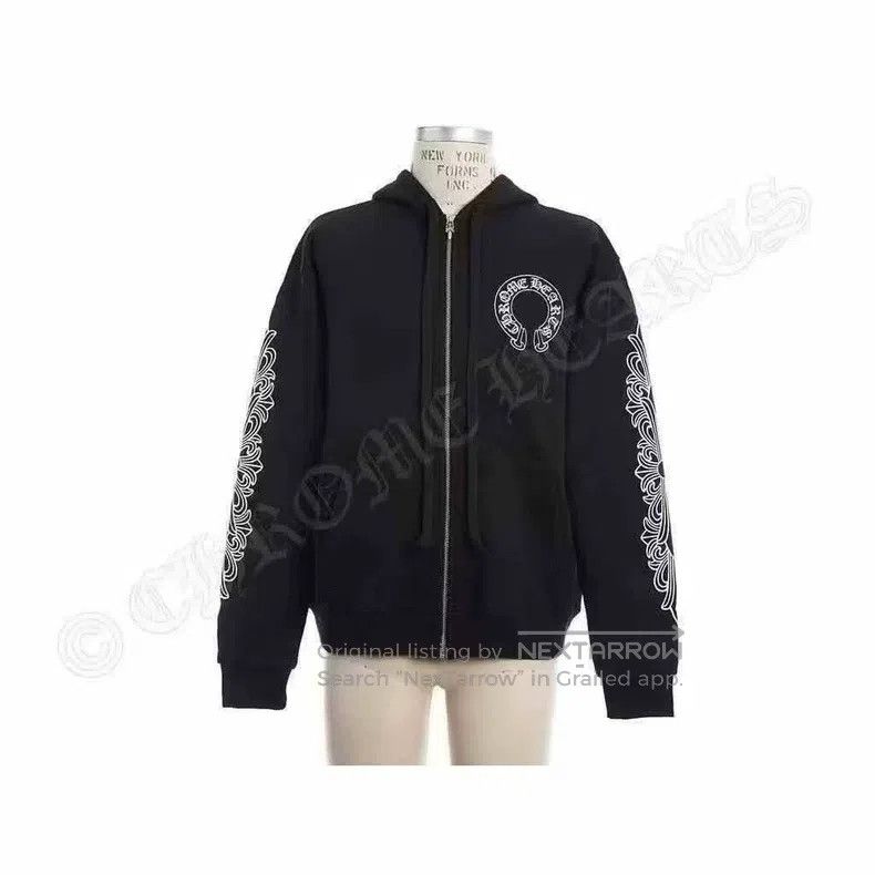 CHROME HEARTS Size L Waffle-lined hoodie with black vine fl