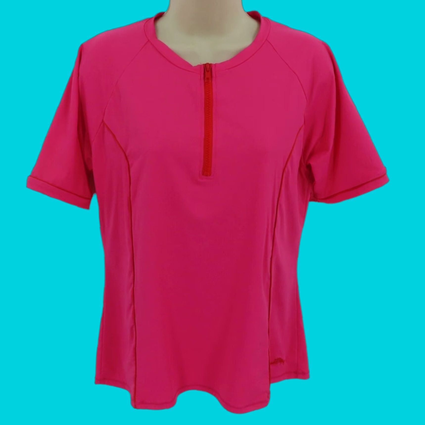 Tommy Bahama Tommy Bahama Womens Large Pink Orange Quarter Zip Zipper Short Sleeve Shirt Top Size L / US 10 / IT 46 - 1 Thumbnail