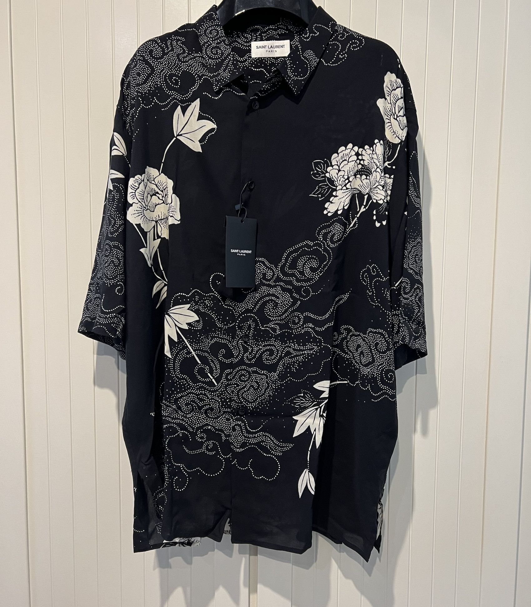 image of Saint Laurent Paris Ss'21 Shirt Floral Print in Black White, Men's (Size Large)