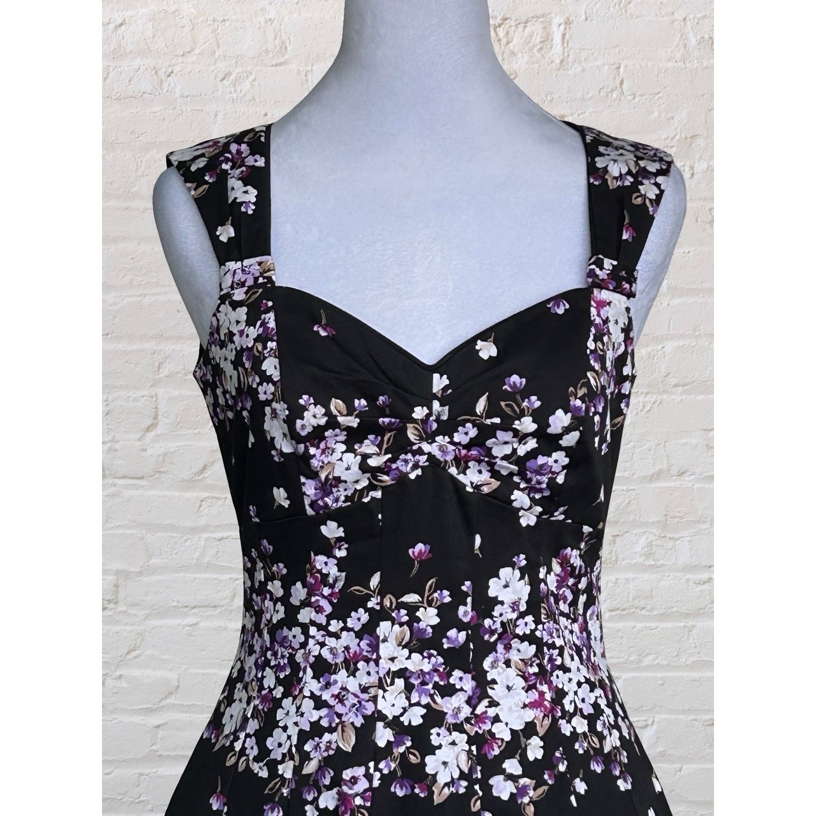White House Black Market WHBM Black Purple Floral A Line Dress 0 2 4 6 S Dark Fairy Size S / US 4 / IT 40 - 3 Thumbnail